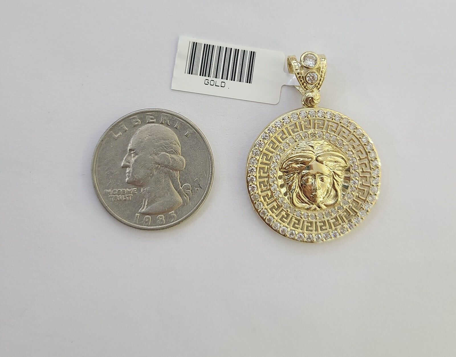 Real 10k Yellow Gold Head Charm Pendant 1.5" Inches Round Charm Circular 10kt - GoldenlinQ