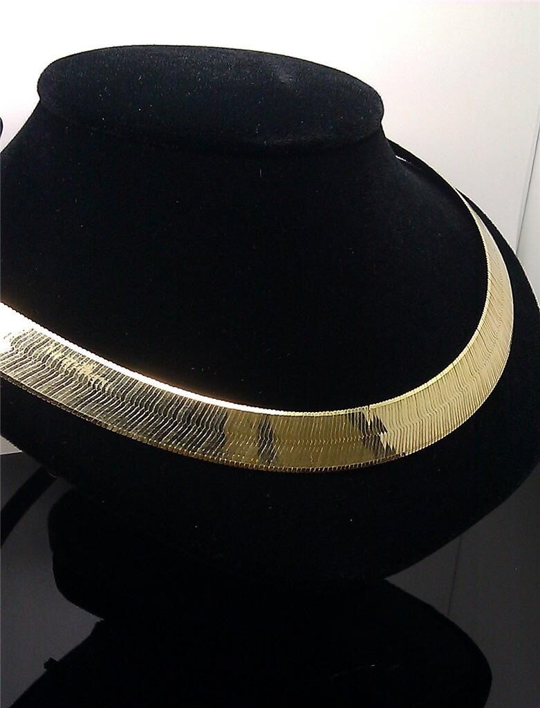 Real 10k Yellow Gold Herringbone Necklace 12mm 20" inch Men Women - GoldenlinQ