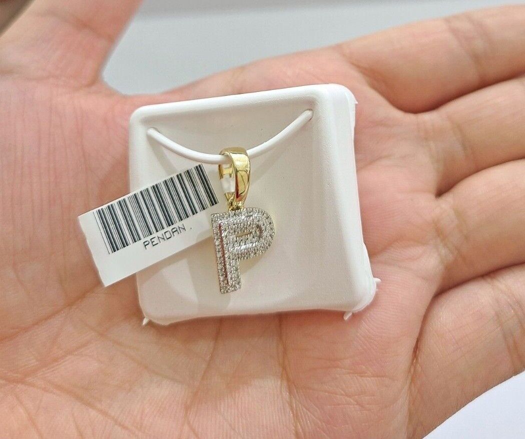 Real 10K Yellow Gold Initials Diamond Cut Charm A - Z Pendant Alphabets - GoldenlinQ