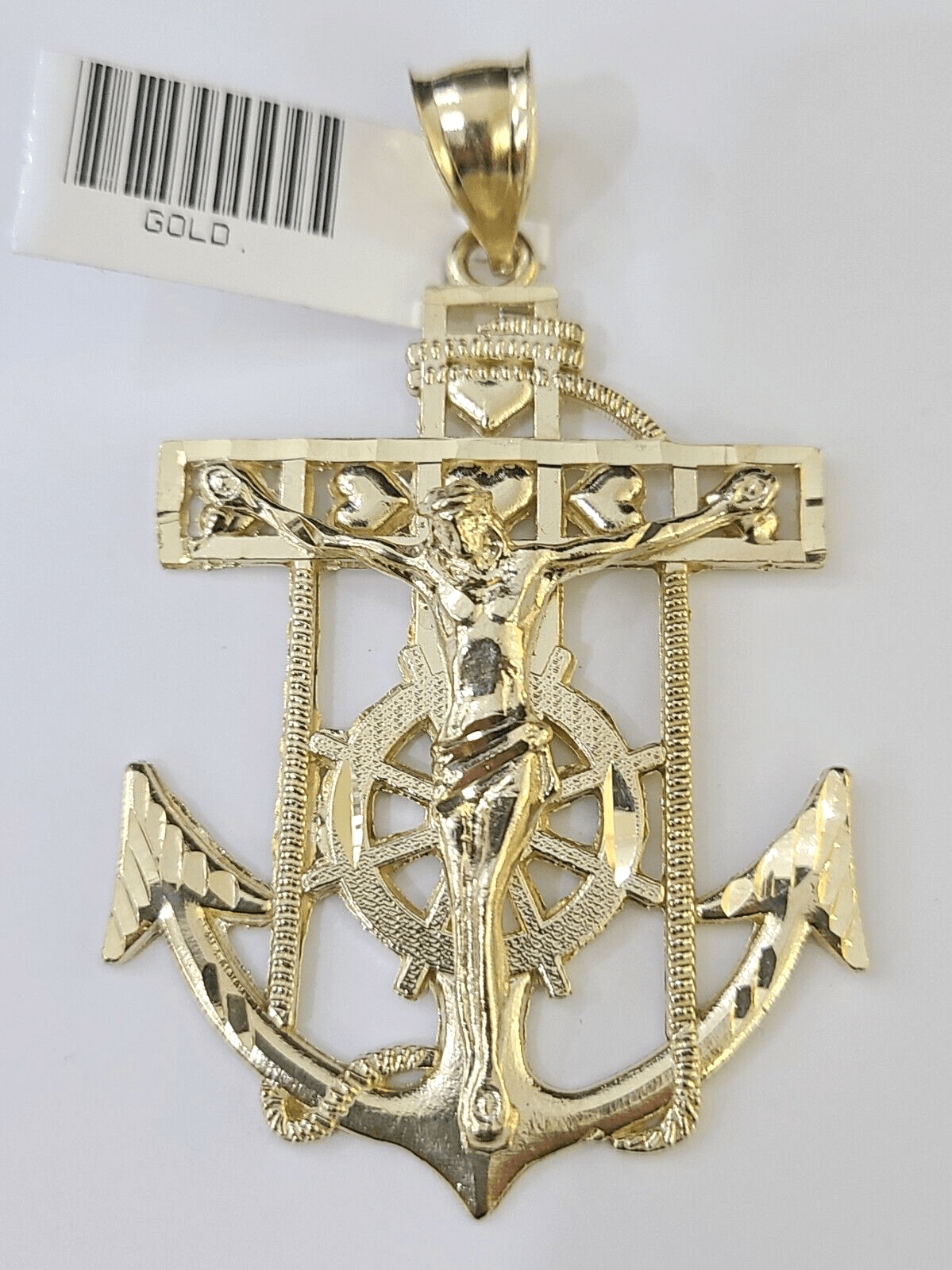 Real 10k Yellow Gold Jesus Anchor Pendant 2.5 inches Charm - GoldenlinQ