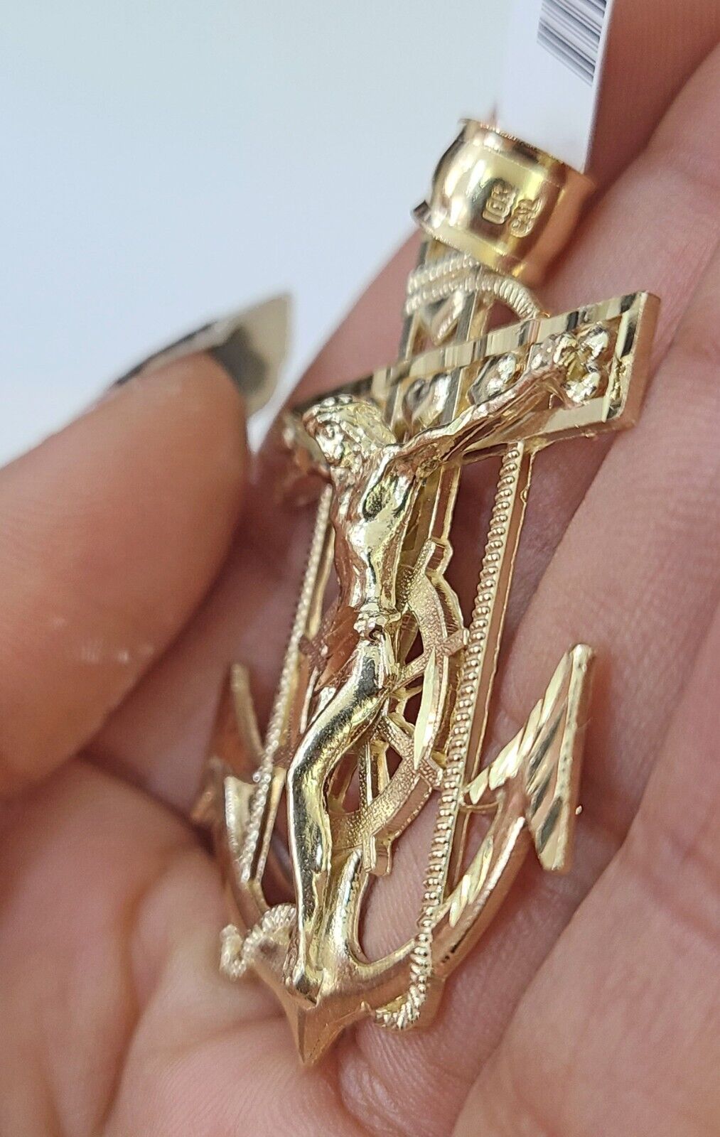 Real 10k Yellow Gold Jesus Anchor Pendant 2.5 inches Charm - GoldenlinQ