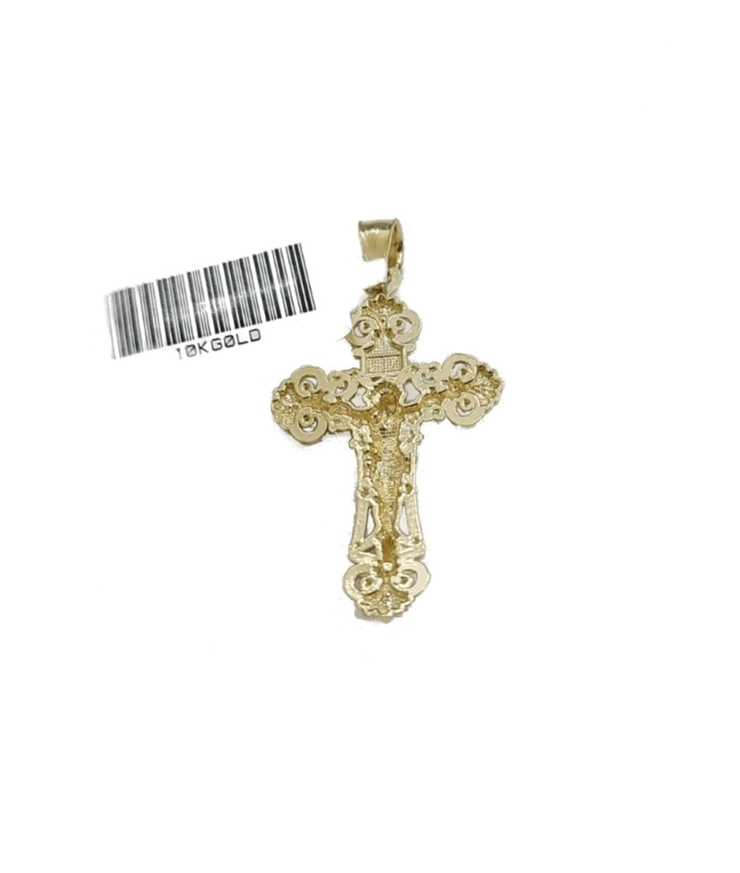 Real 10k Yellow Gold Jesus Cross Charm Rope Chain Necklace 3mm 18'' Pendant 10kt - GoldenlinQ