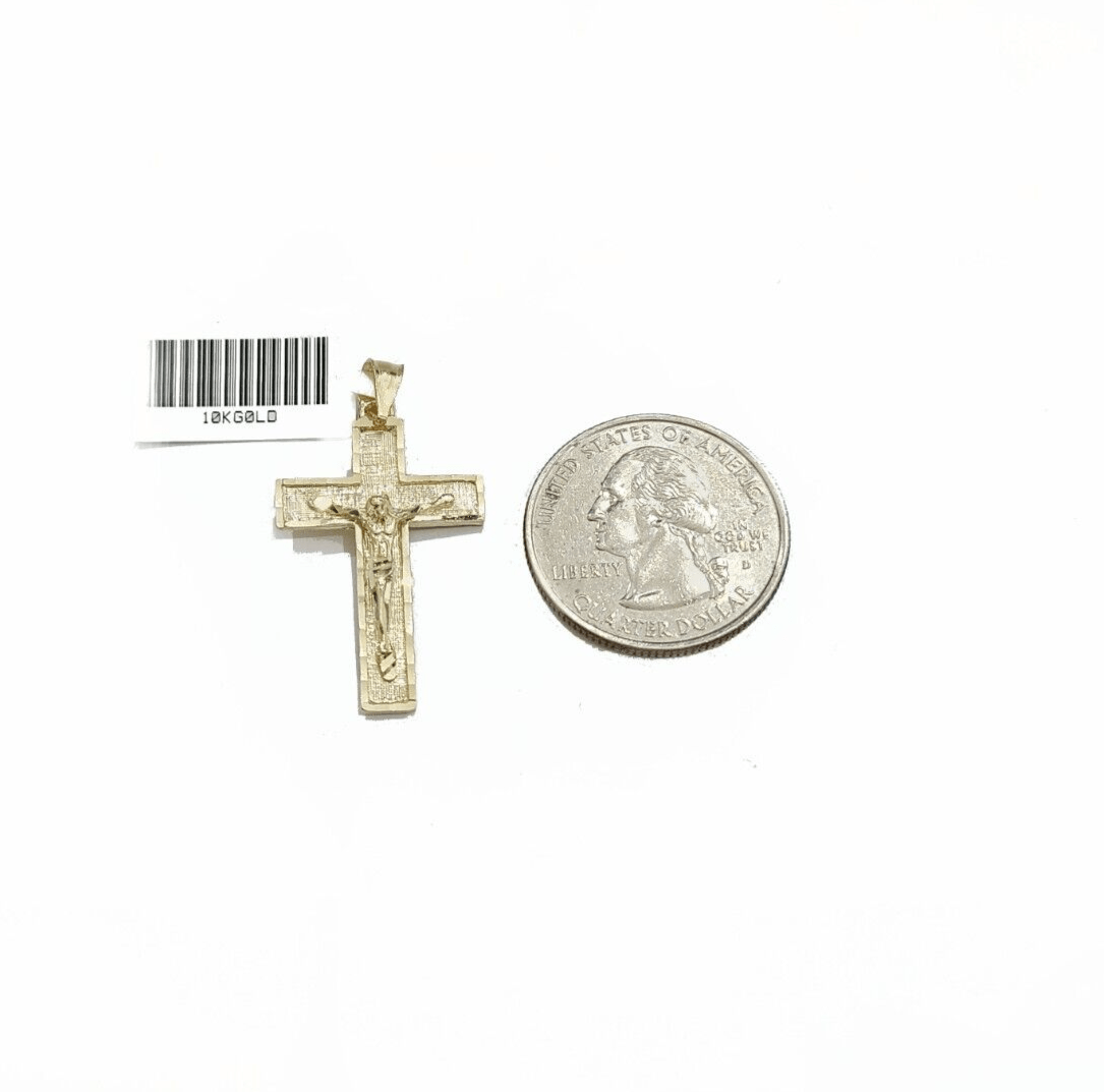 Real 10k Yellow Gold Jesus Cross Charm Rope Chain Necklace 3mm 18'' Pendant 10kt - GoldenlinQ