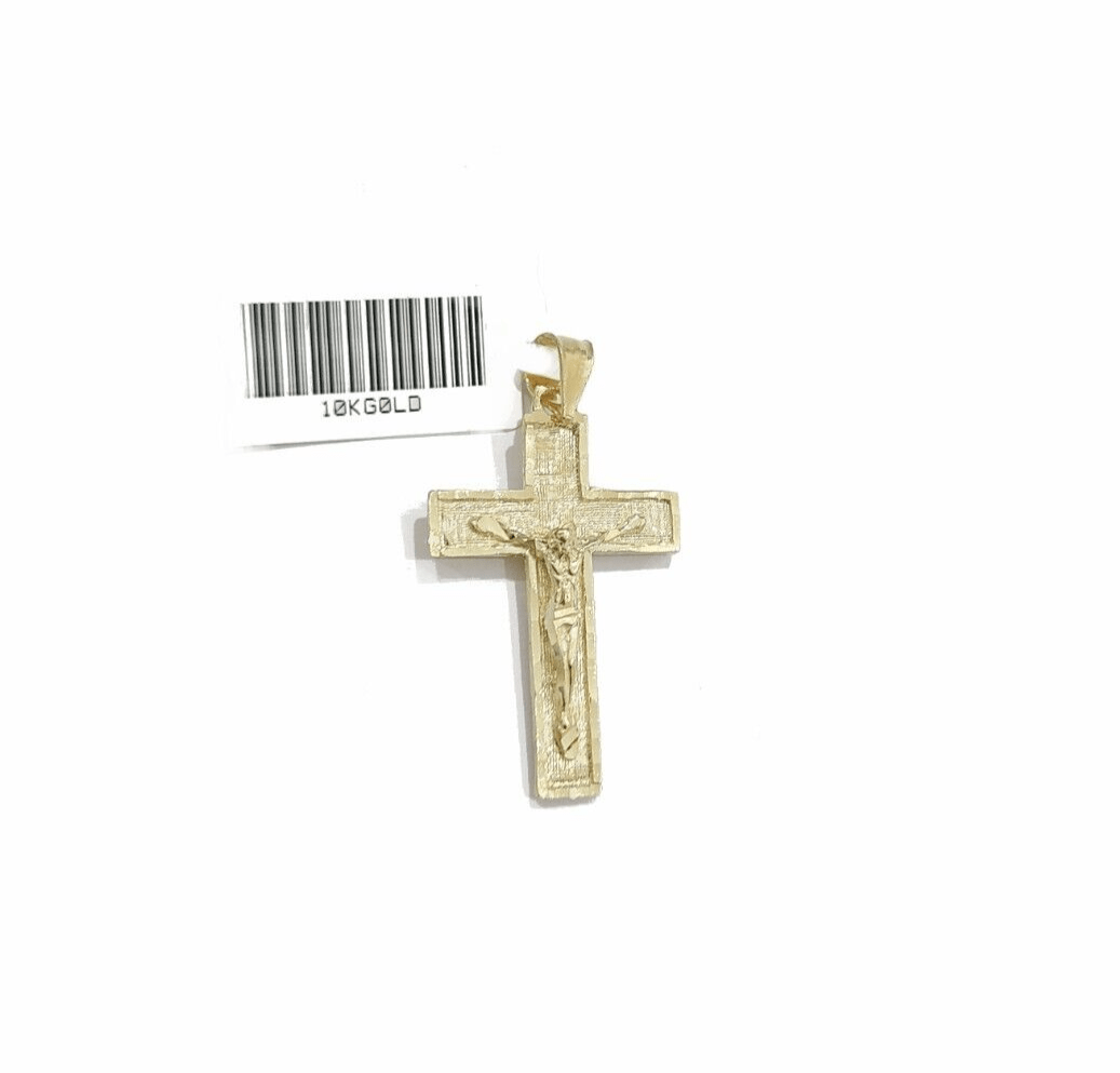 Real 10k Yellow Gold Jesus Cross Charm Rope Chain Necklace 3mm 22'' Pendant 10kt - GoldenlinQ