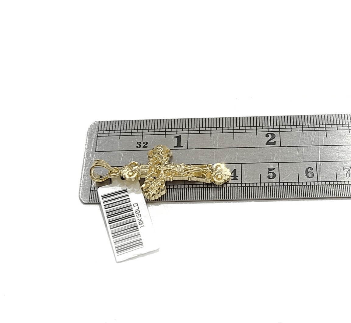 Real 10k Yellow Gold Jesus Cross Charm Rope Chain Necklace 3mm 28'' Pendant 10kt - GoldenlinQ