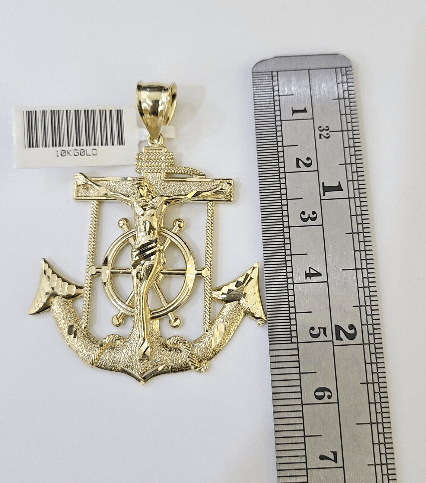 Real 10k Yellow Gold Jesus Crucifix Anchor Pendant 2.5 inches Charm - GoldenlinQ