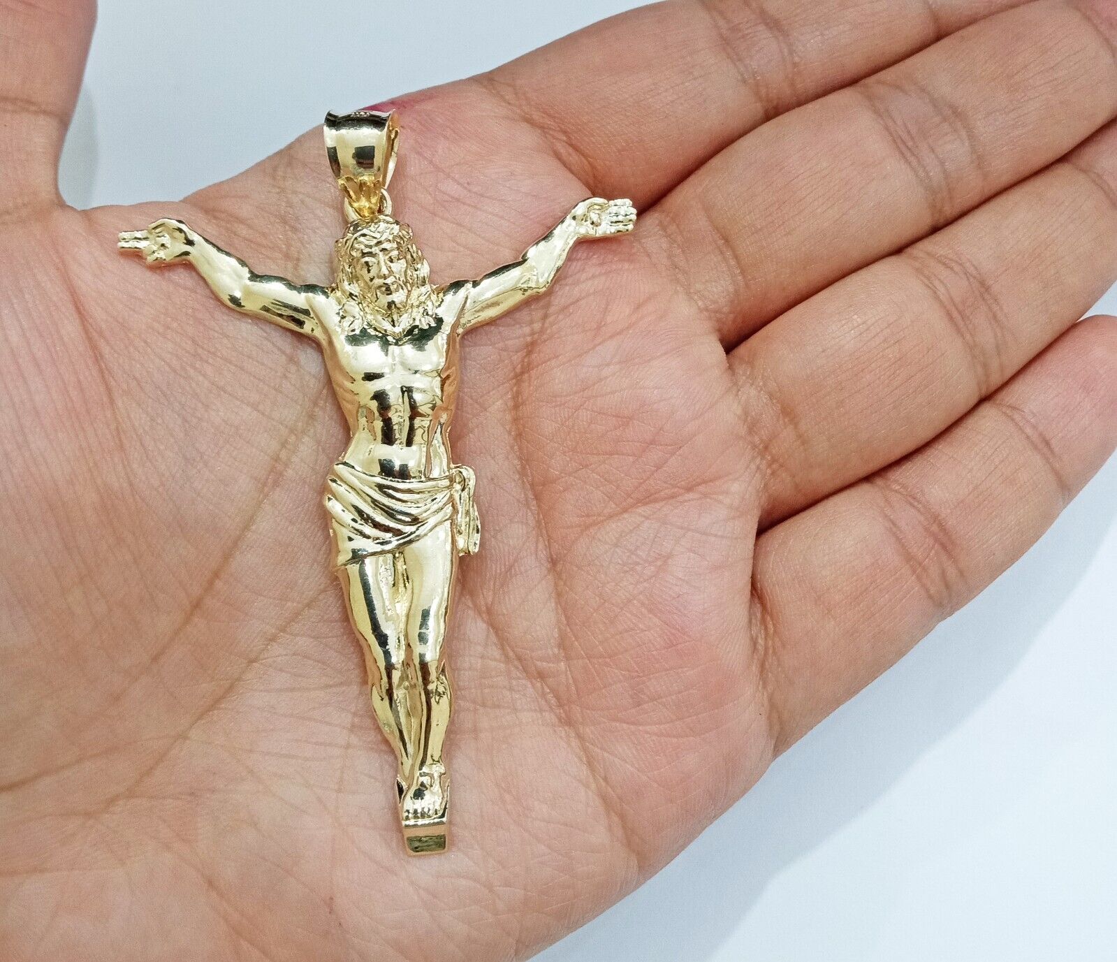 Real 10k Yellow Gold Jesus Crucifix Charm 10kt Pendant Men Women - GoldenlinQ