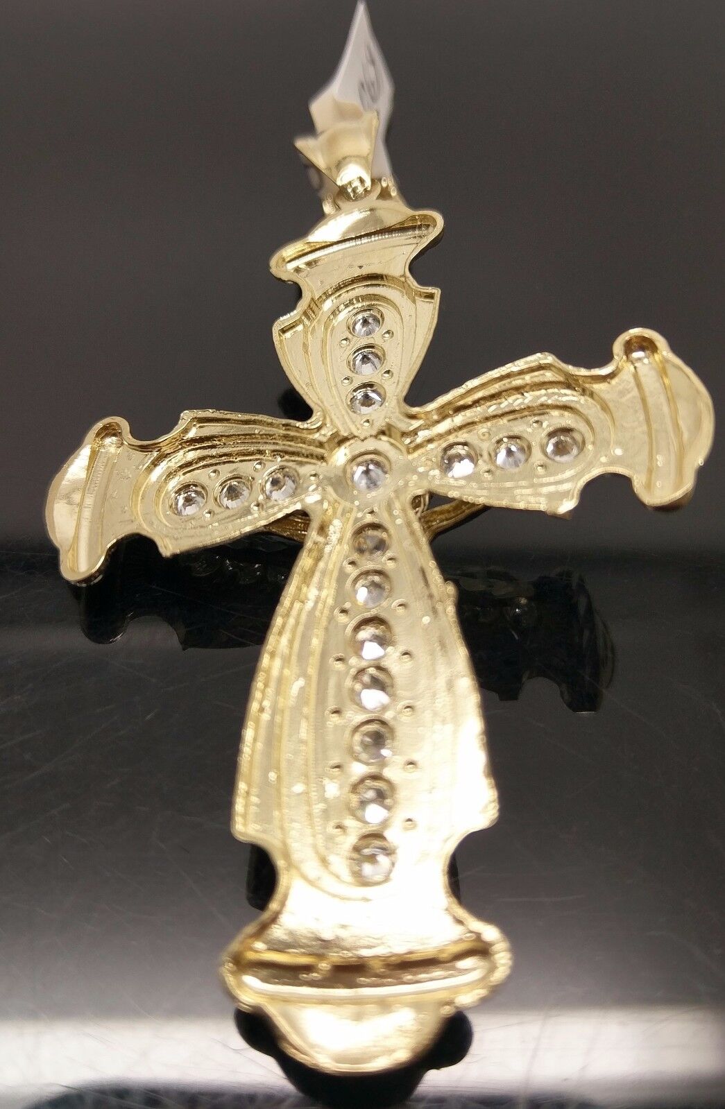Real 10k Yellow Gold Jesus Crucifix Cross Charm Diamond Cut Pendant - GoldenlinQ