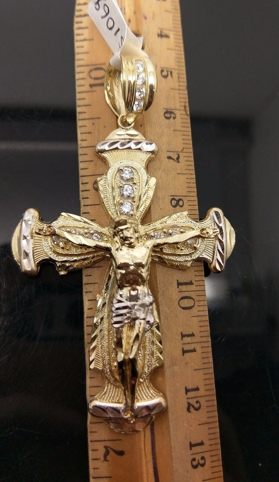 Real 10k Yellow Gold Jesus Crucifix Cross Charm Diamond Cut Pendant - GoldenlinQ
