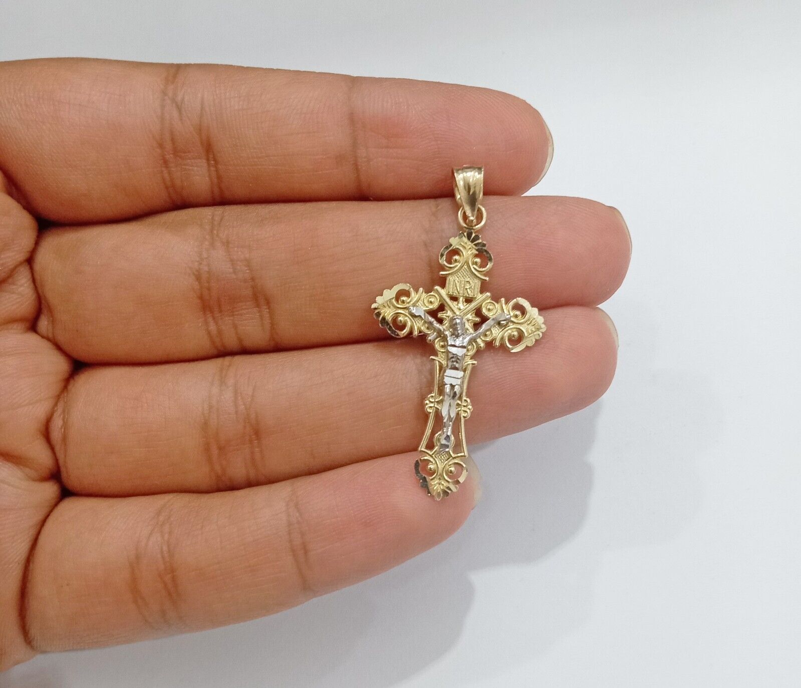 Real 10k Yellow Gold Jesus Crucifix Cross Charm Pendant Men Women 10kt Gold - GoldenlinQ