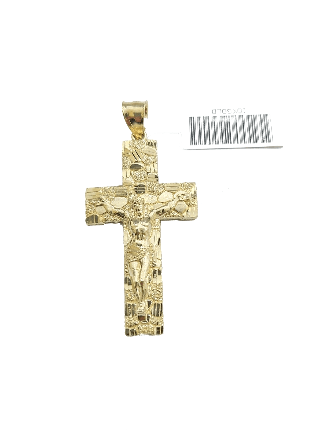 Real 10k Yellow Gold Jesus Crucifix Nugget Cross Charm Pendant 1.8'' inches 10kt - GoldenlinQ