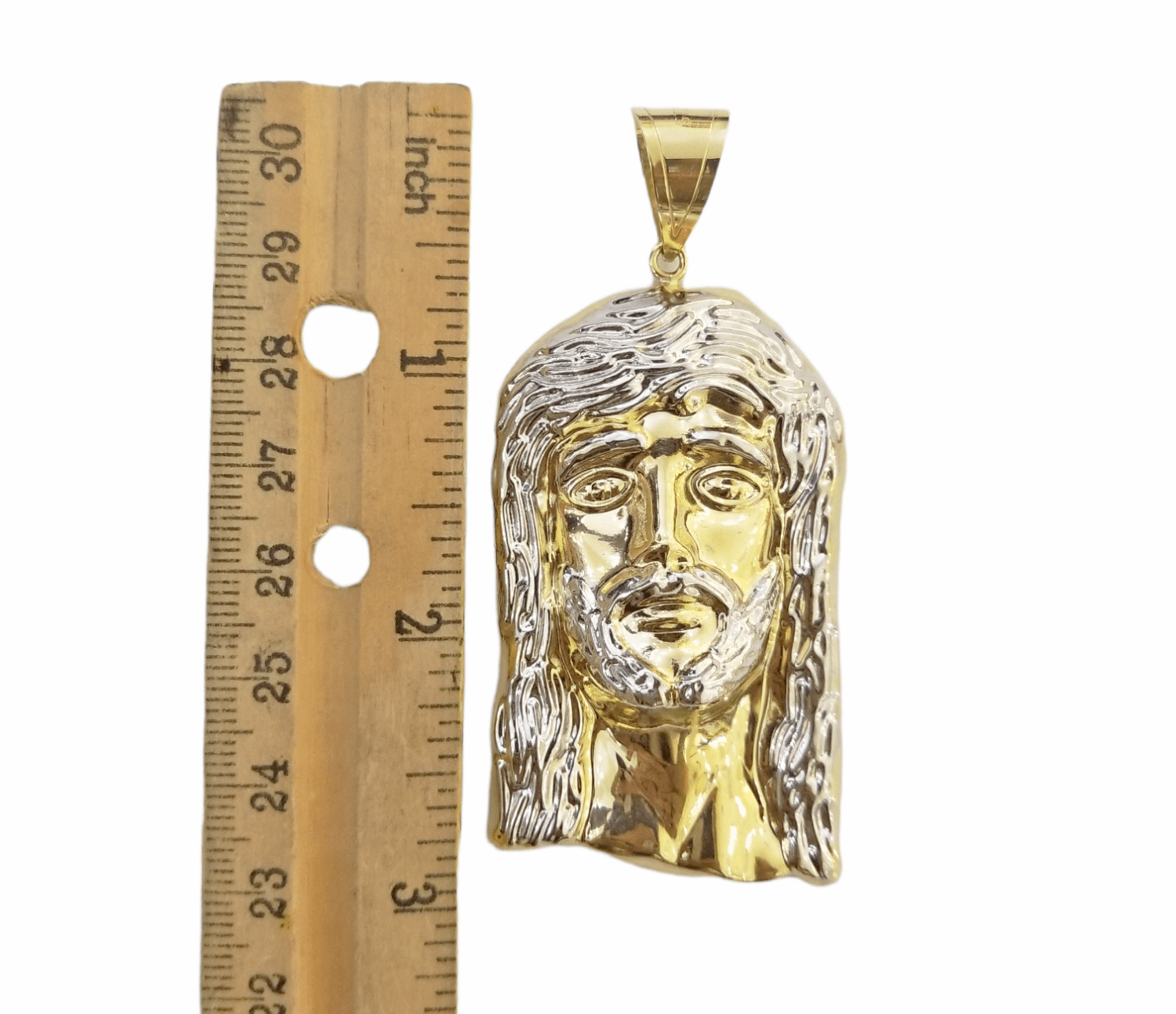 Real 10K Yellow Gold Jesus Head Charm Pendent 3" Inch 10kt - GoldenlinQ
