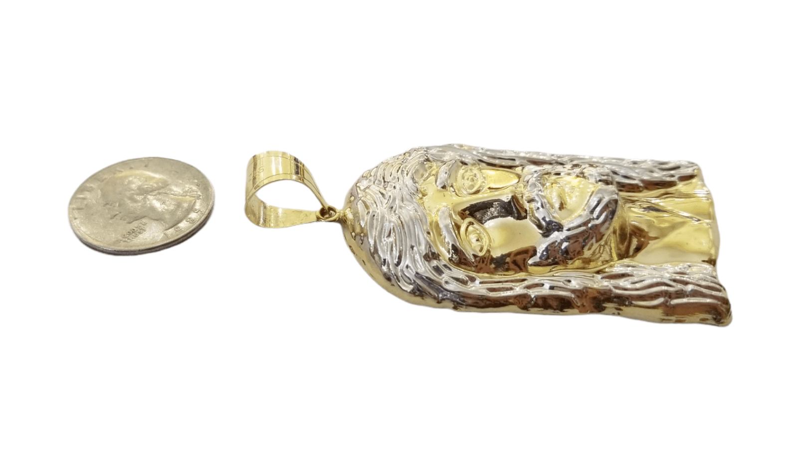 Real 10K Yellow Gold Jesus Head Charm Pendent 3" Inch 10kt - GoldenlinQ