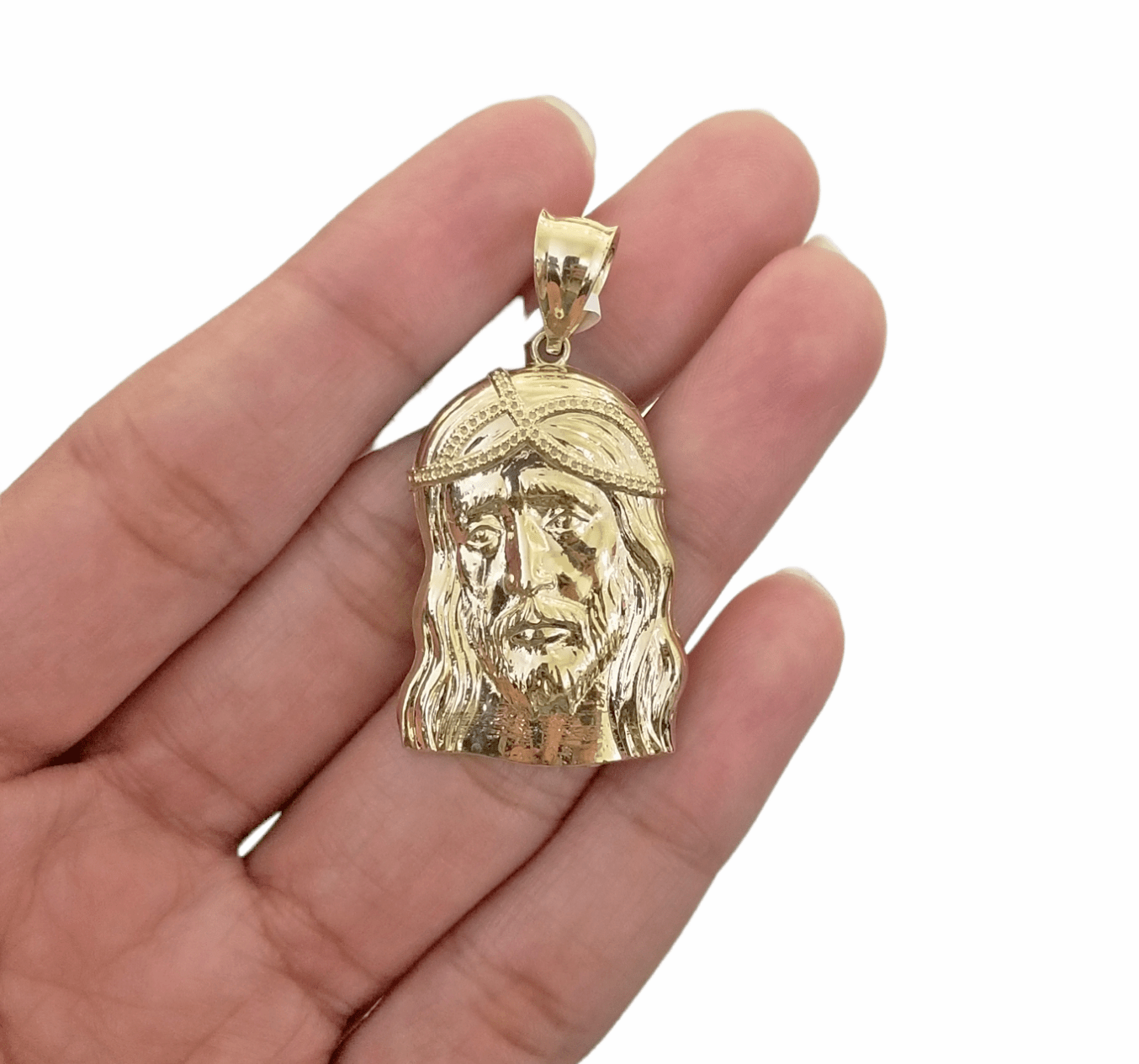 Real 10K Yellow Gold Jesus Head Pendent Charm 1" Inch Jesus Face 10kt - GoldenlinQ