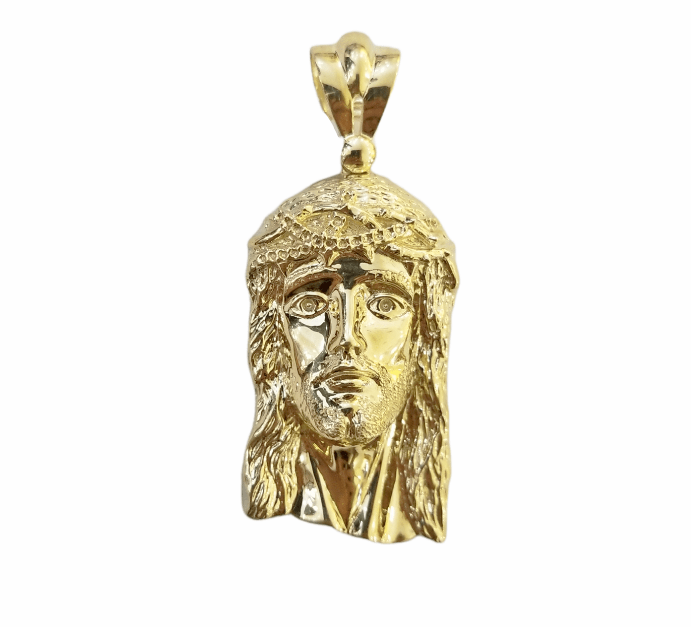 Real 10K Yellow Gold Jesus Head Pendent Charm 2" Inch 10kt - GoldenlinQ