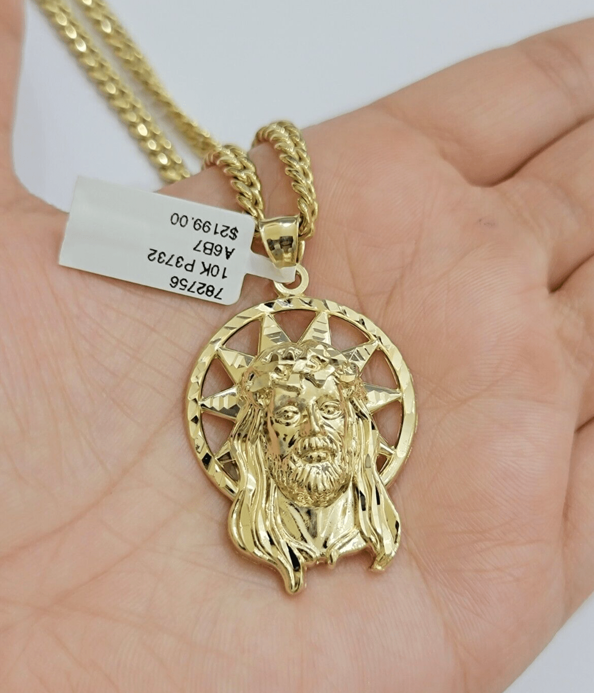 Real 10K Yellow Gold Jesus Pendant Mens Star Head Charm 1.5 Inch For Chains SALE - GoldenlinQ