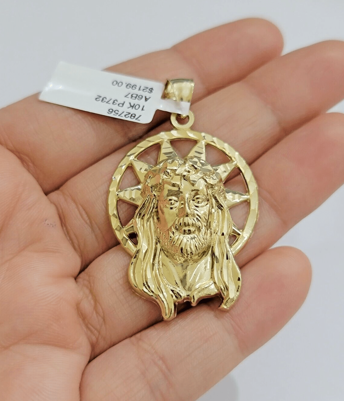 Real 10K Yellow Gold Jesus Pendant Mens Star Head Charm 1.5 Inch For Chains SALE - GoldenlinQ