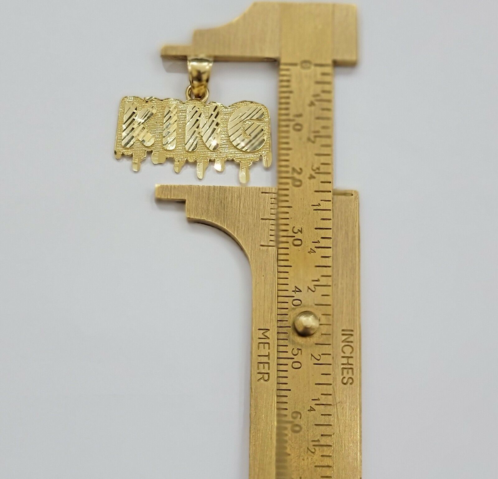 Real 10k Yellow gold King Pendant charm Drip diamond cut for Men 10kt gold - GoldenlinQ