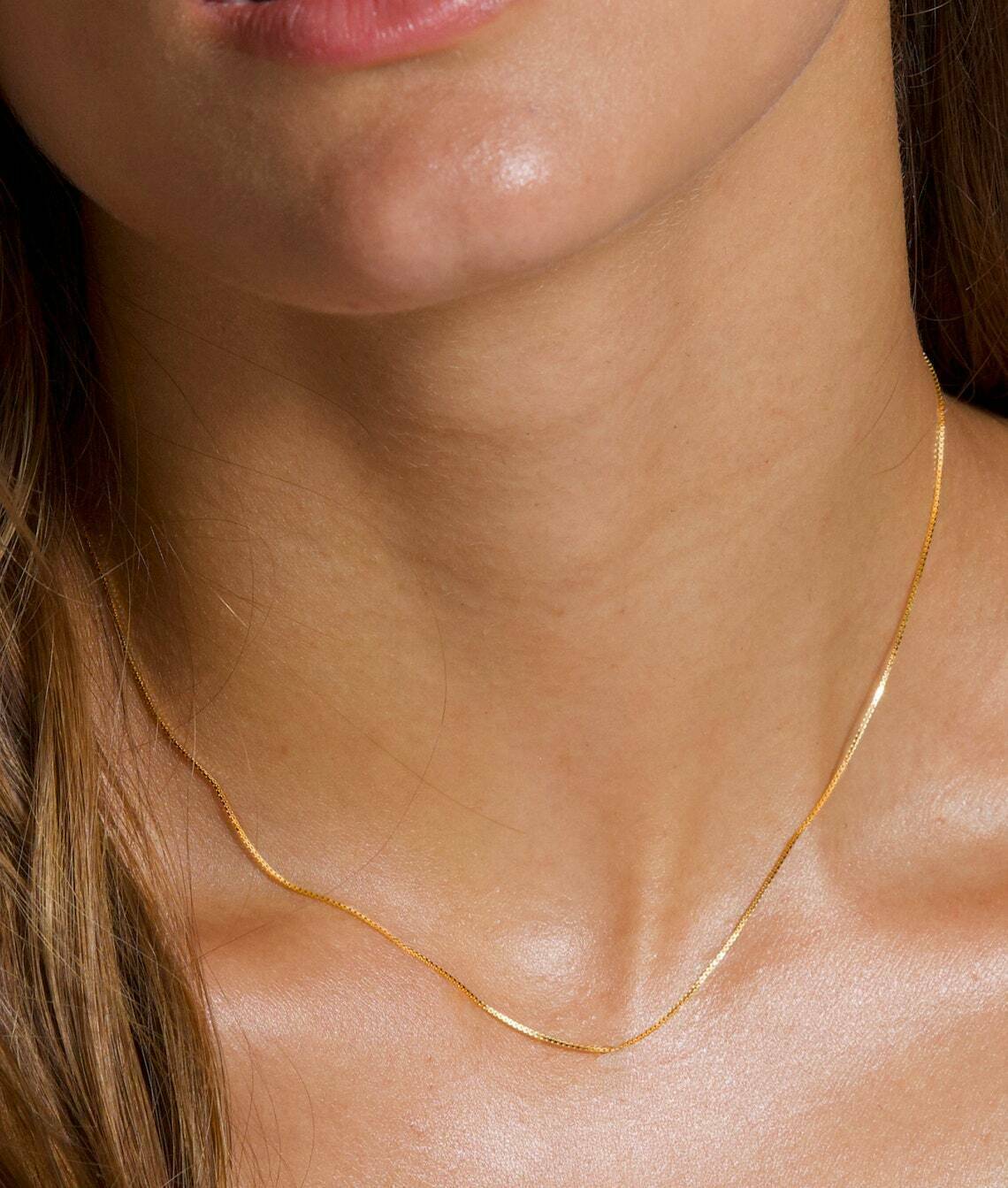 Real 10k Yellow Gold Ladies Chain Box Necklace Pendant 16" 18" 20 Inch 0.8mm - GoldenlinQ