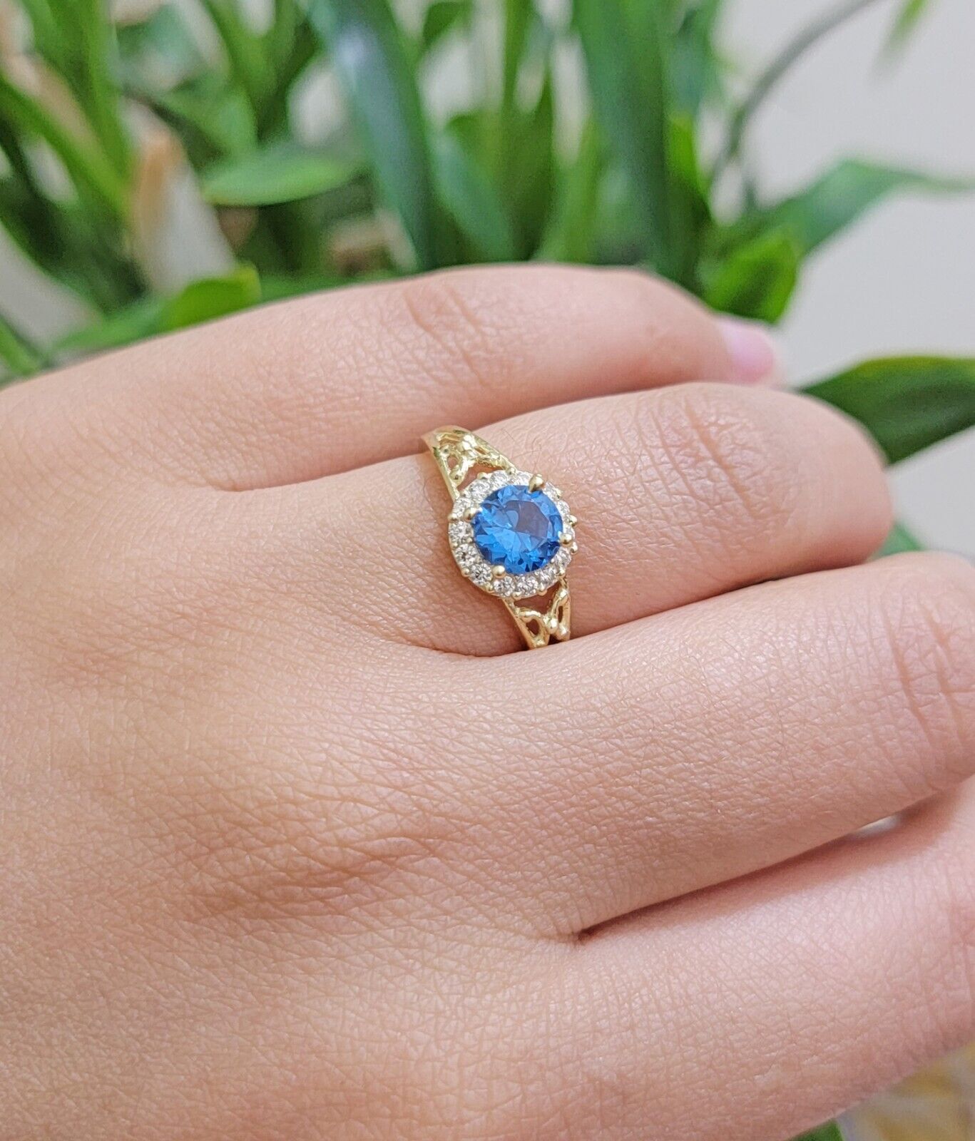 Real 10k Yellow Gold Ladies earring ring & pendant Blue heart Sapphire set ,10KT - GoldenlinQ