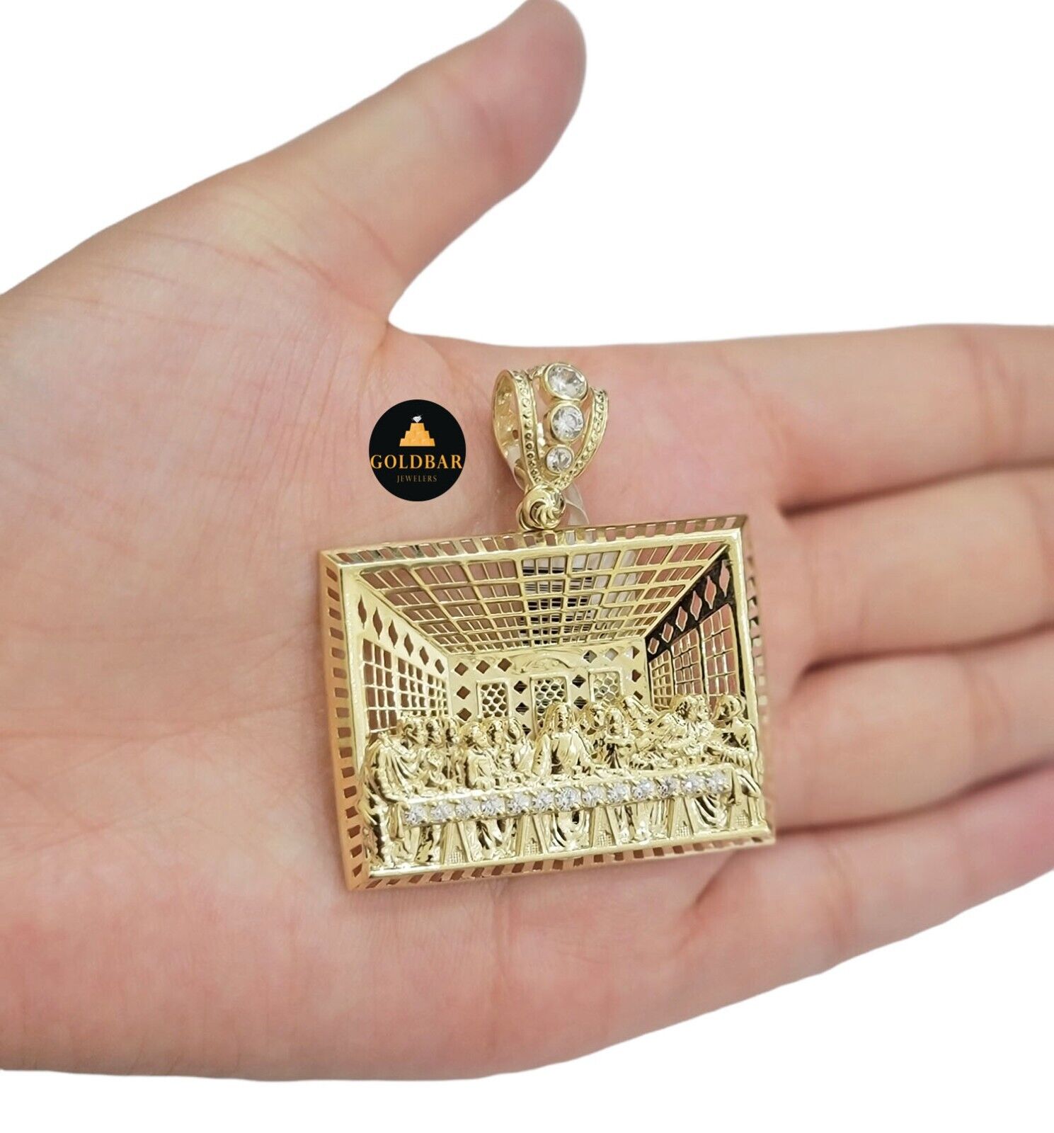 Real 10k Yellow Gold last supper Charm Pendant For Men's 2" Inch For Chain,10KT - GoldenlinQ