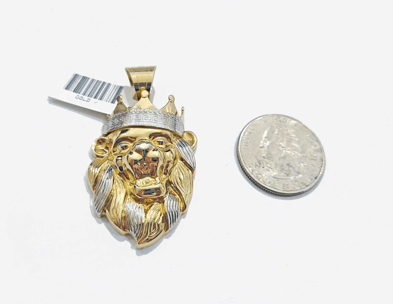 Real 10k Yellow Gold Lion Head Crown Charm Pendant 10kt for Chain - GoldenlinQ