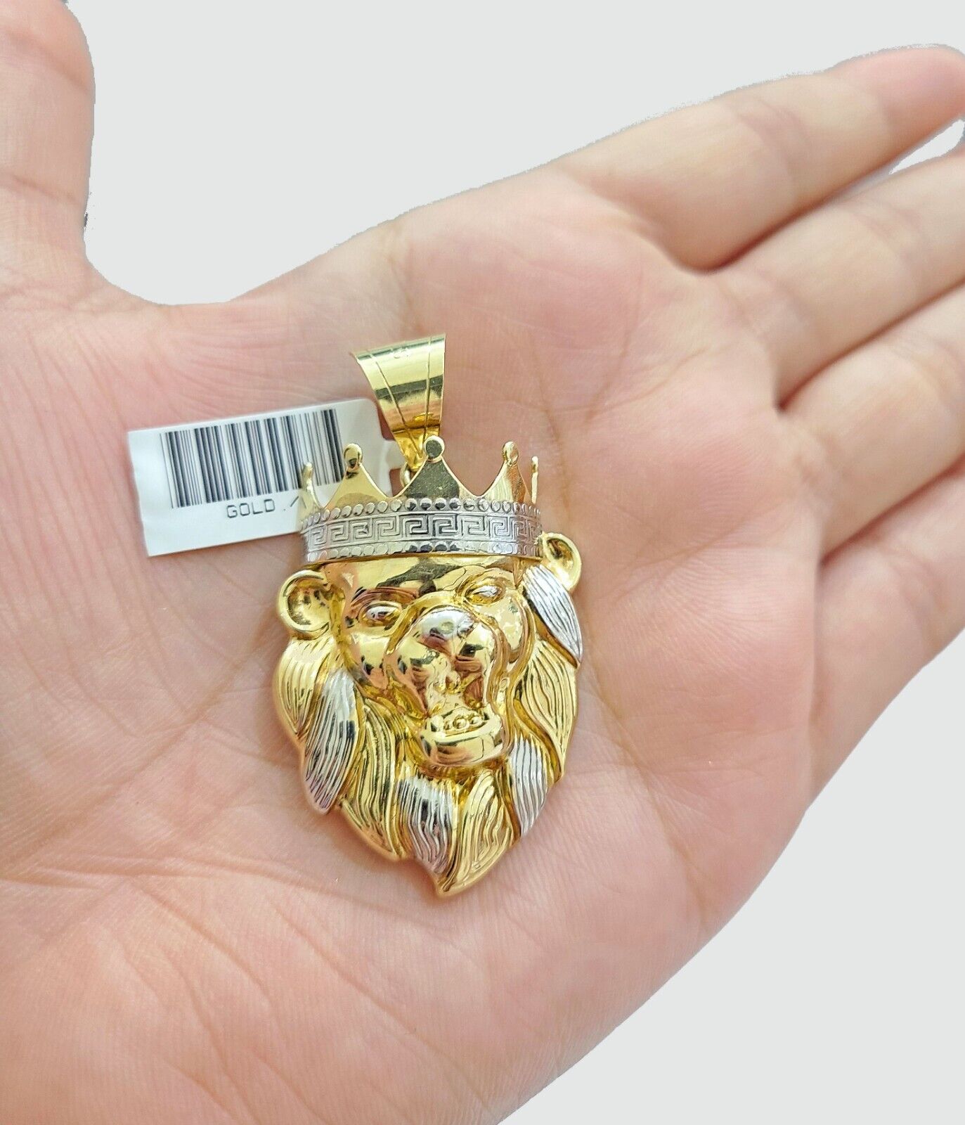 Real 10k Yellow Gold Lion Head Crown Charm Pendant 10kt for Chain - GoldenlinQ