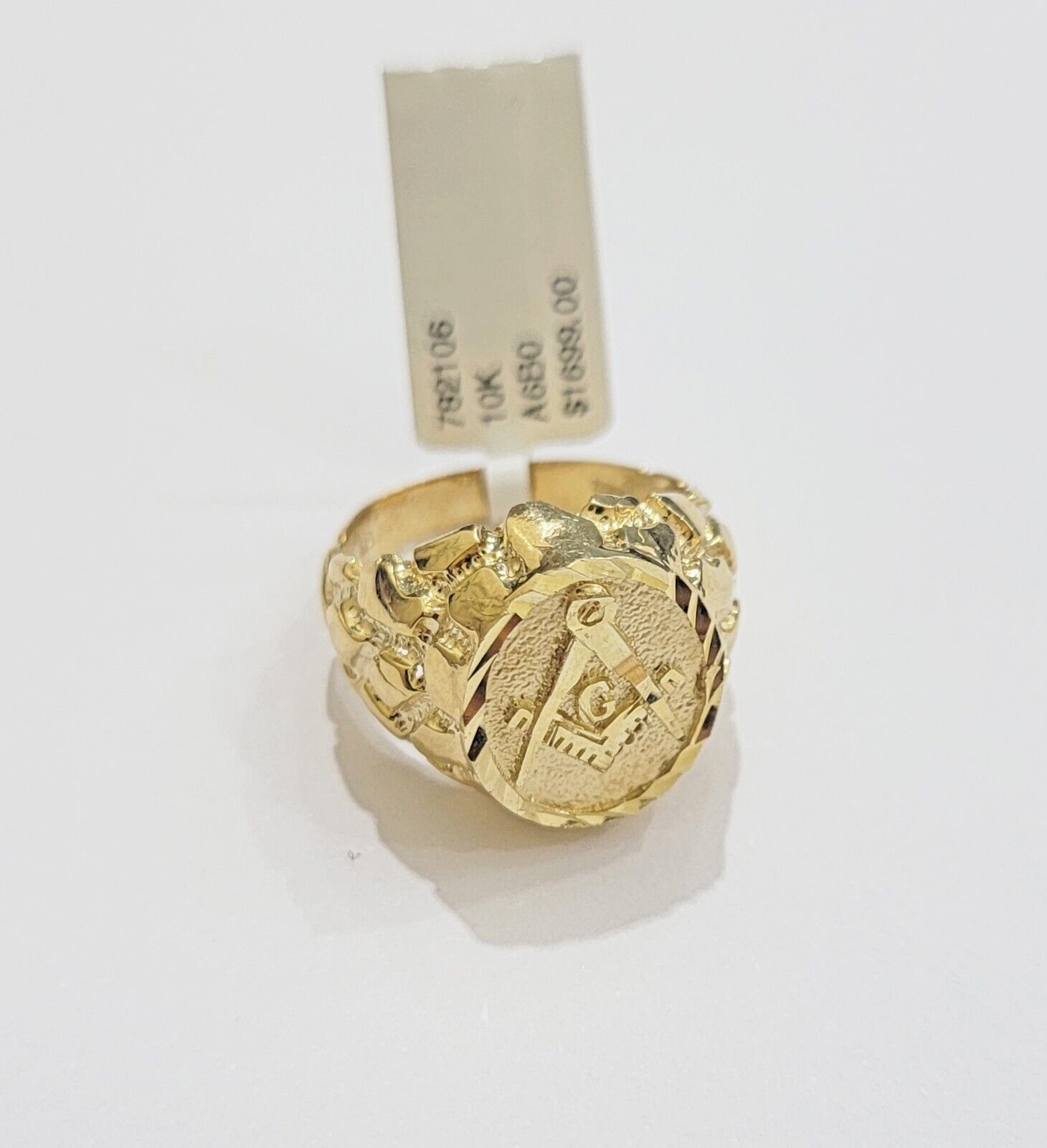 Real 10k Yellow Gold Masonic Ring Mens Nugget Band Round Shape Pinky Casual Ring - GoldenlinQ