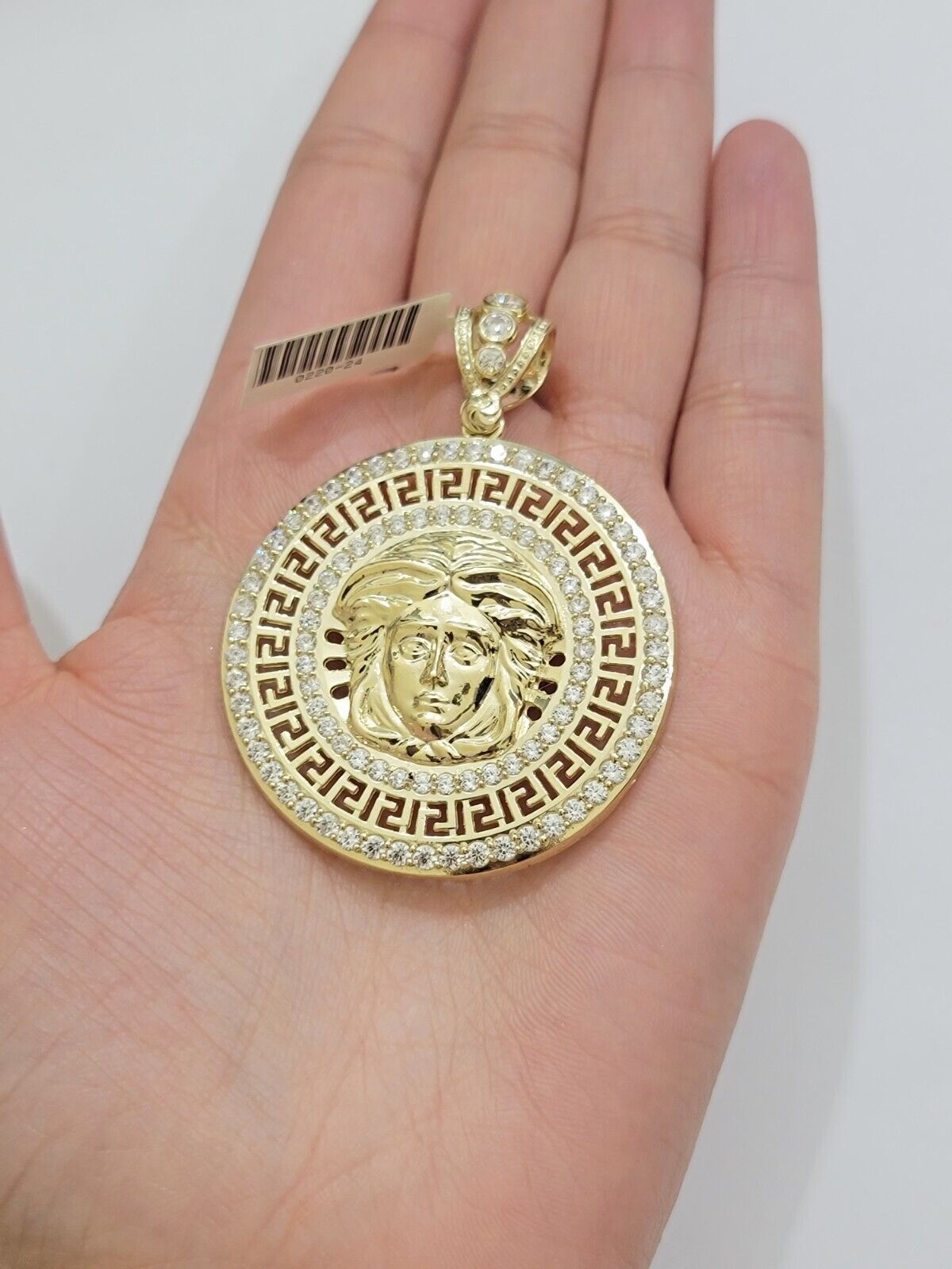 Real 10k Yellow Gold Medusa Head Charm Pendant 2.25" With Stones 10kt for Chain - GoldenlinQ
