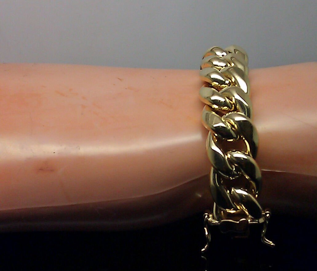 Real 10k Yellow Gold Men 11mm Miami Cuban Bracelet Box Lock 9" - GoldenlinQ