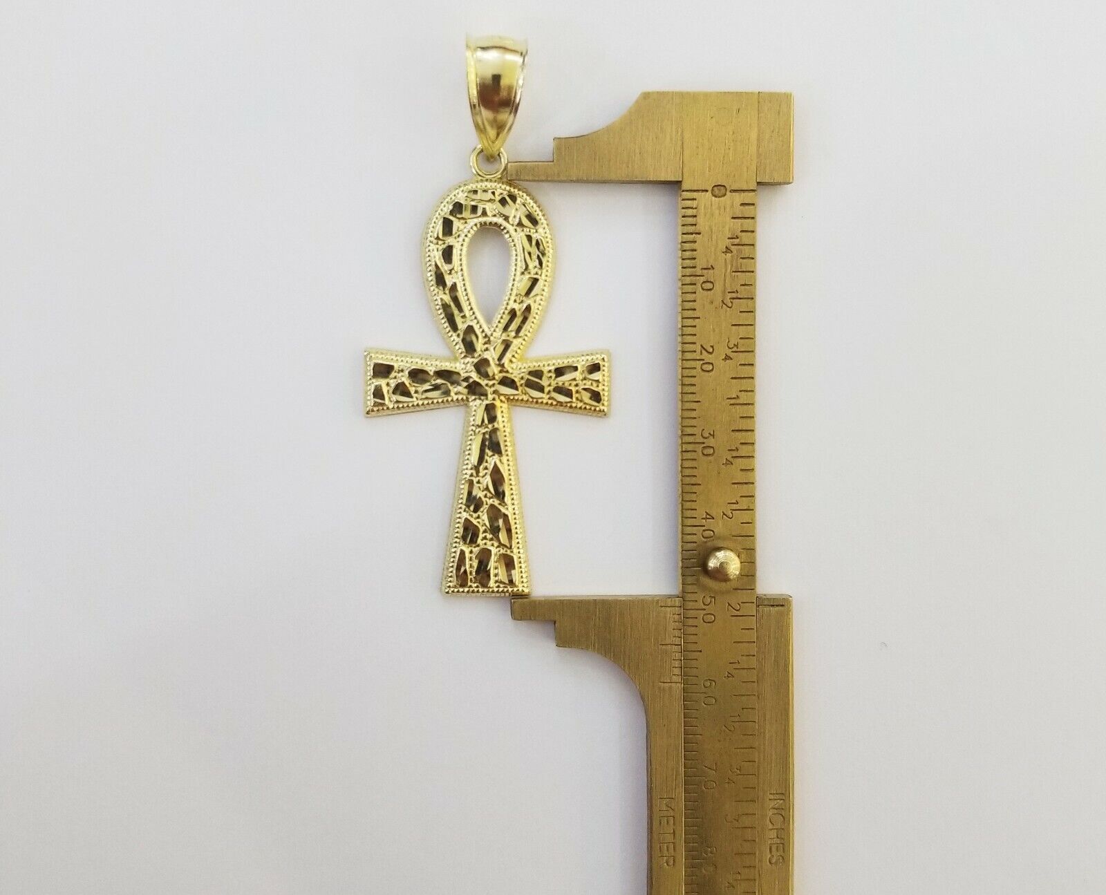 Real 10k Yellow Gold Men Ankh Cross Charm 20" Inch 6mm Miami Cuban Chain - GoldenlinQ