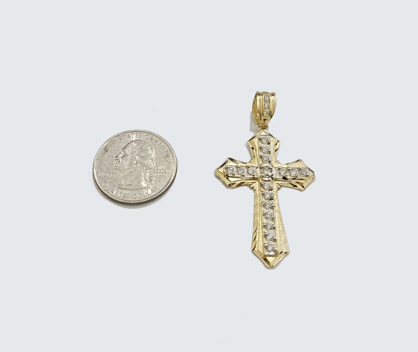 Real 10k Yellow Gold Miami Cuban Chain 5mm 18" inch Necklace Jesus Cross Charm - GoldenlinQ