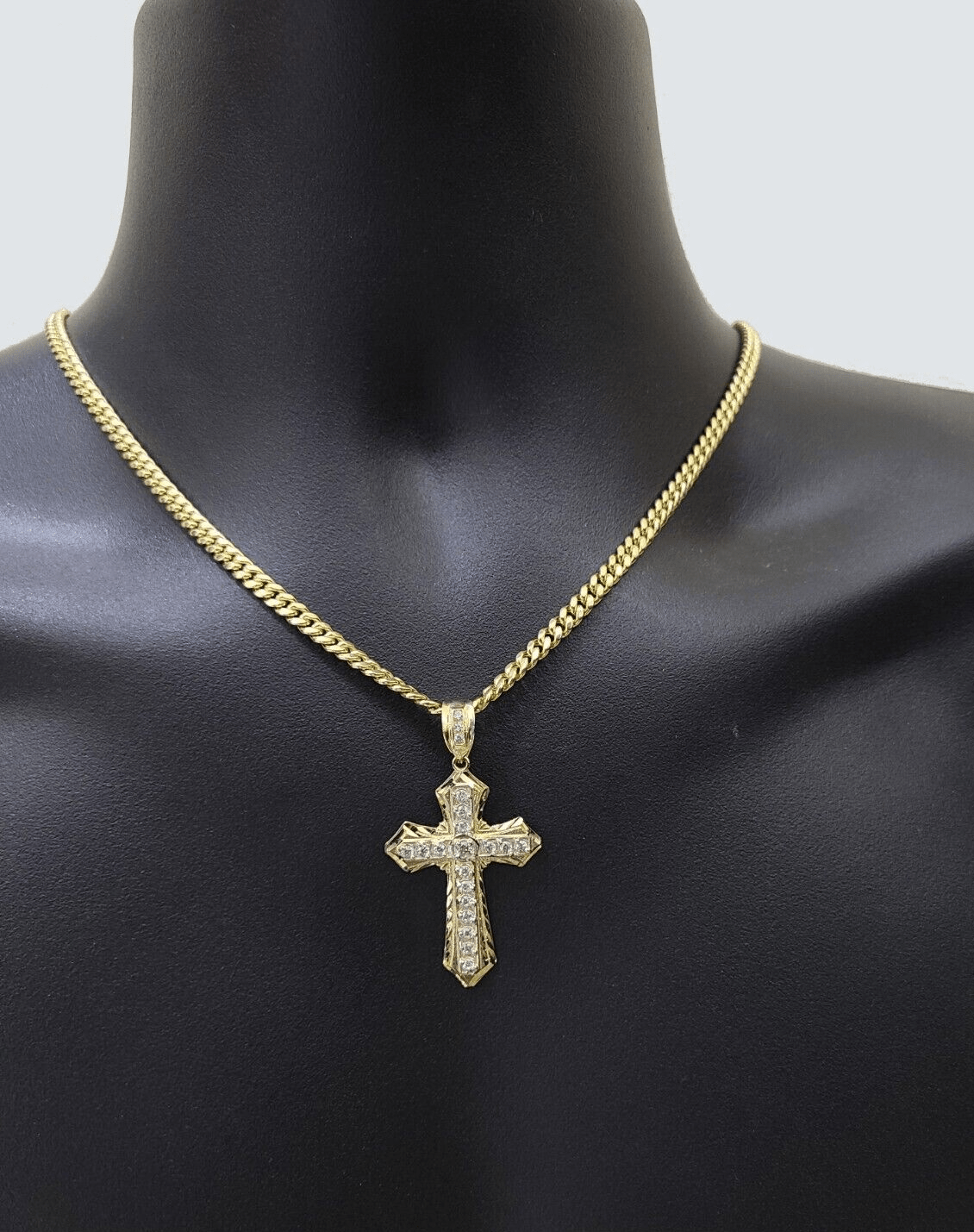 Real 10k Yellow Gold Miami Cuban Chain 5mm 26" inch Necklace Jesus Cross Charm - GoldenlinQ