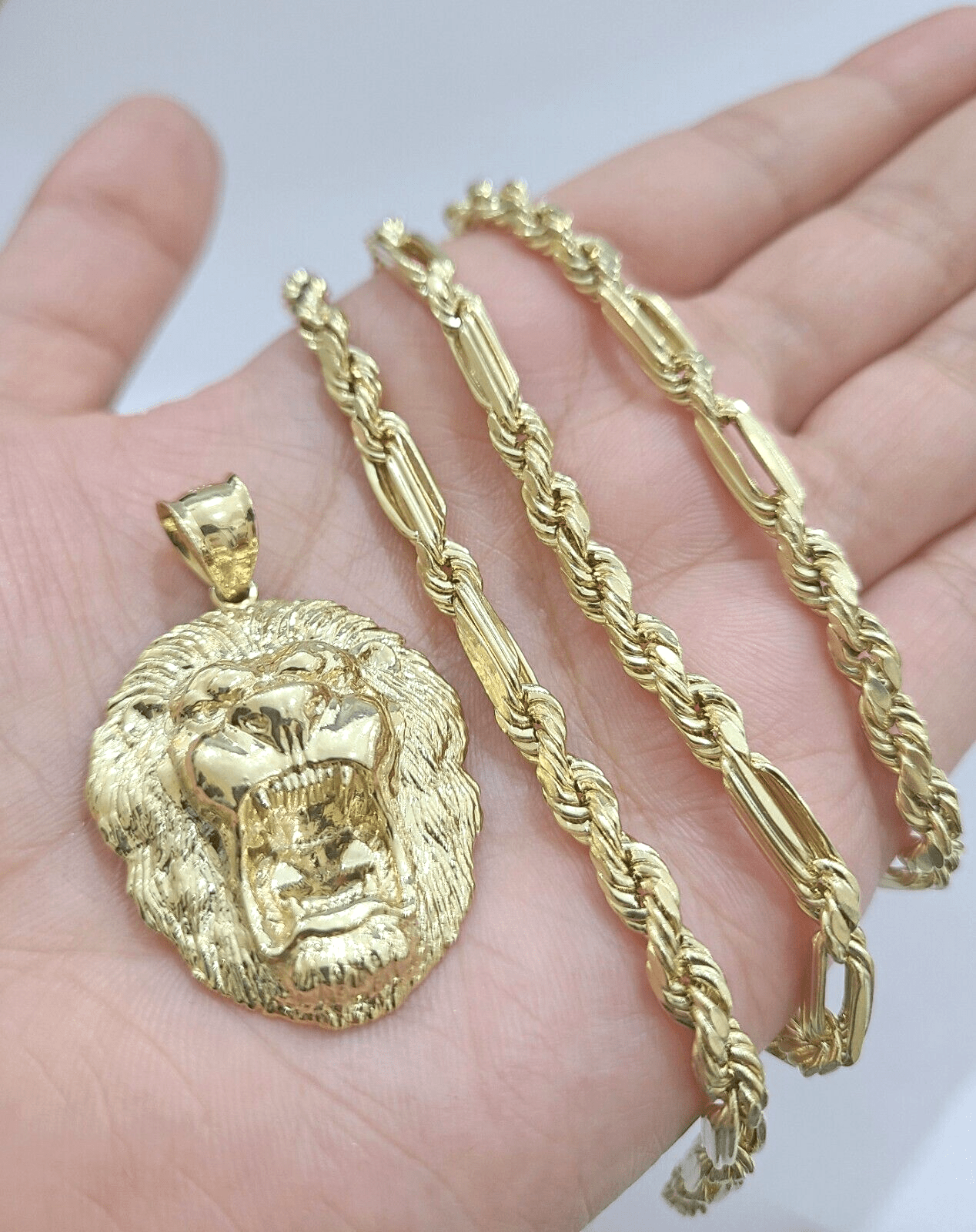 Real 10k Yellow Gold Milano Rope Chain 22 Inch Necklace Lion Head Charm Pendant - GoldenlinQ