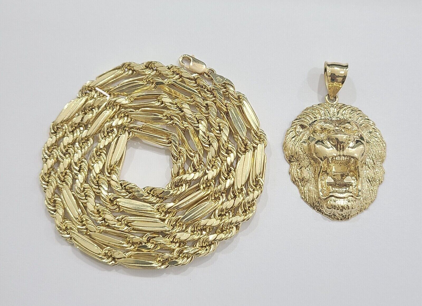 Real 10k Yellow Gold Milano Rope Chain 26'' Necklace Lion Head charm pendant - GoldenlinQ