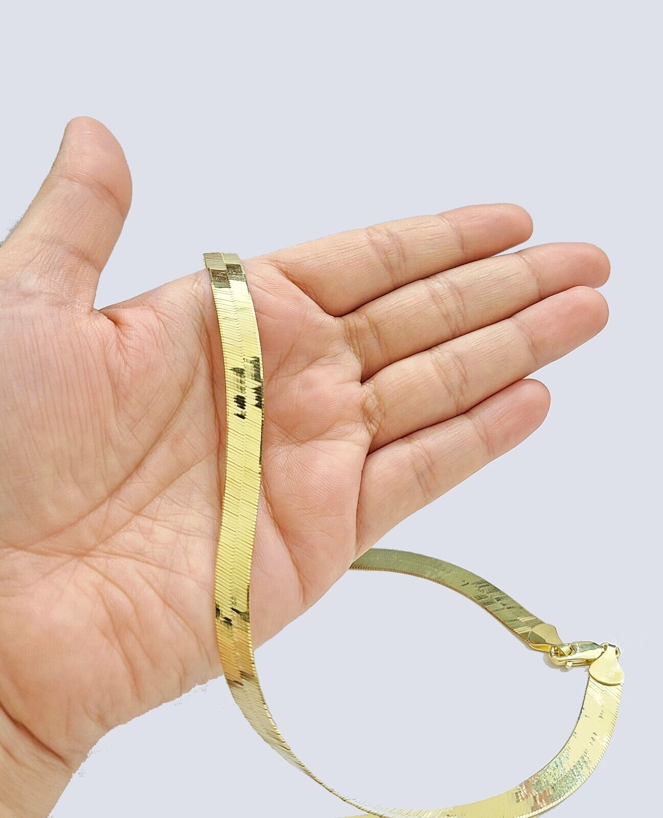 Real 10k Yellow Gold Necklace 8mm Herringbone Chain 18'' inches Unisex - GoldenlinQ