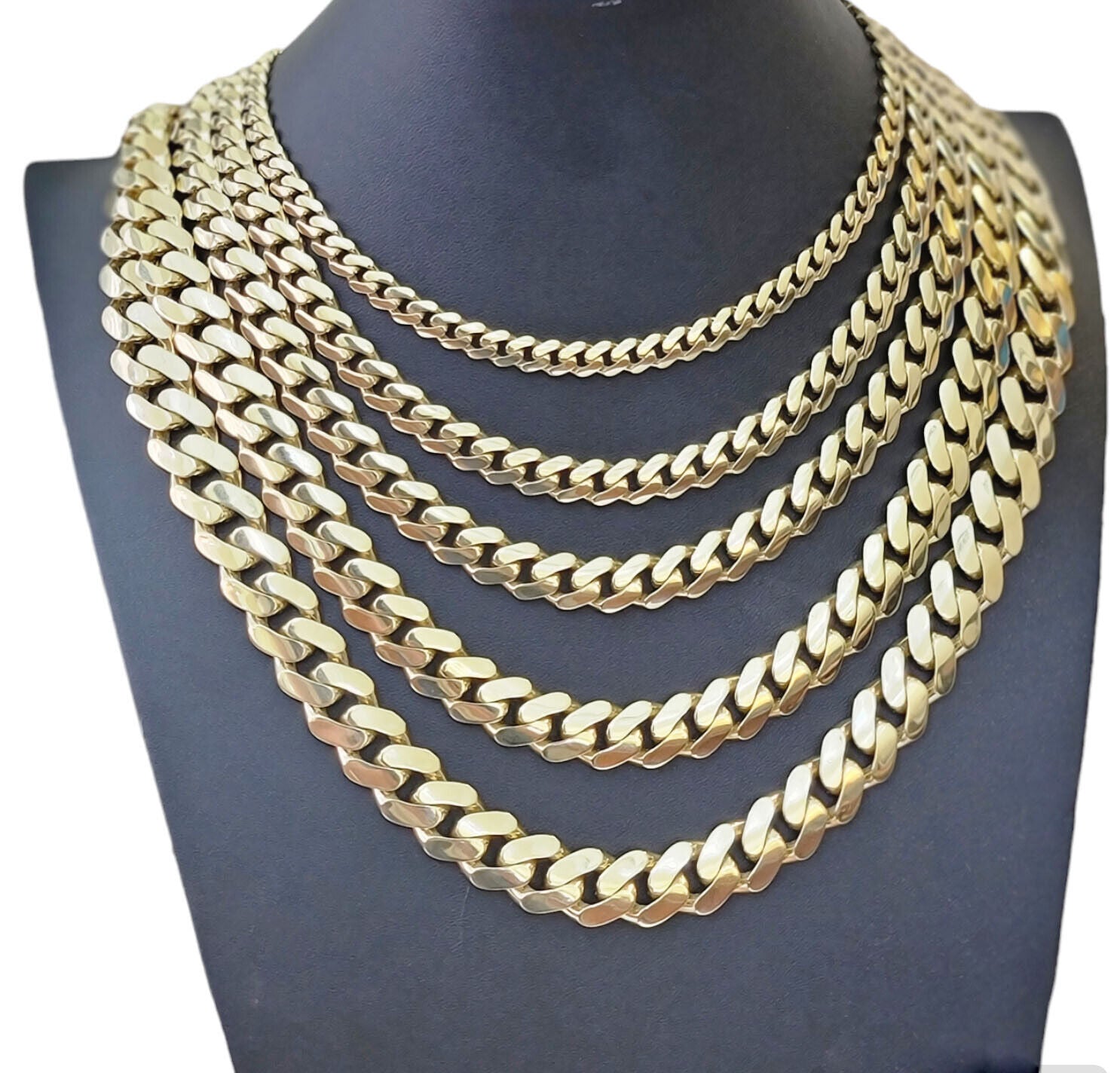 Real 10k Yellow Gold Necklace Link Chain Royal Cuban 7mm - 15mm 20 22 24 26 Inch - GoldenlinQ