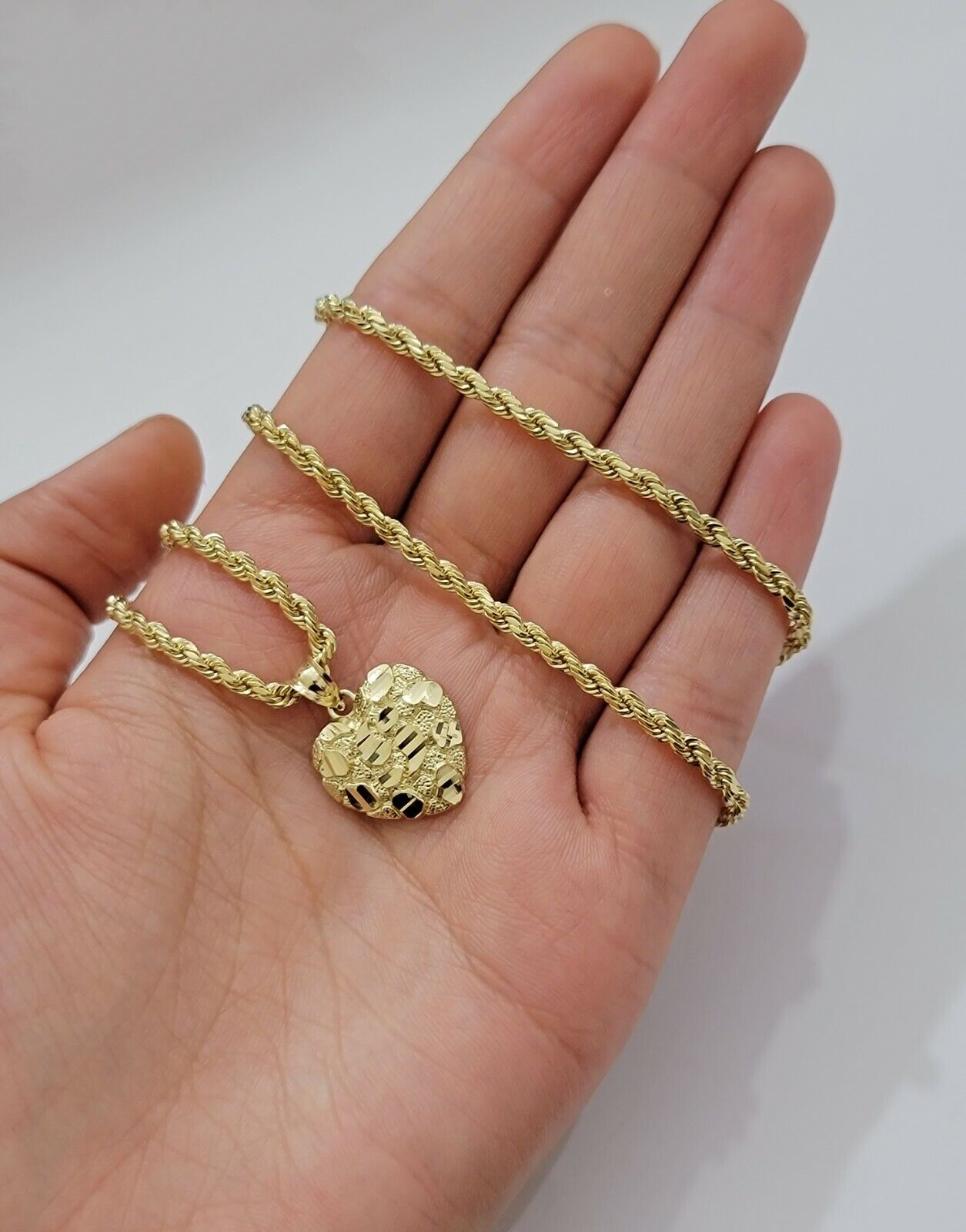 Real 10k Yellow gold nugget heart pendant charm 10kt gold - GoldenlinQ