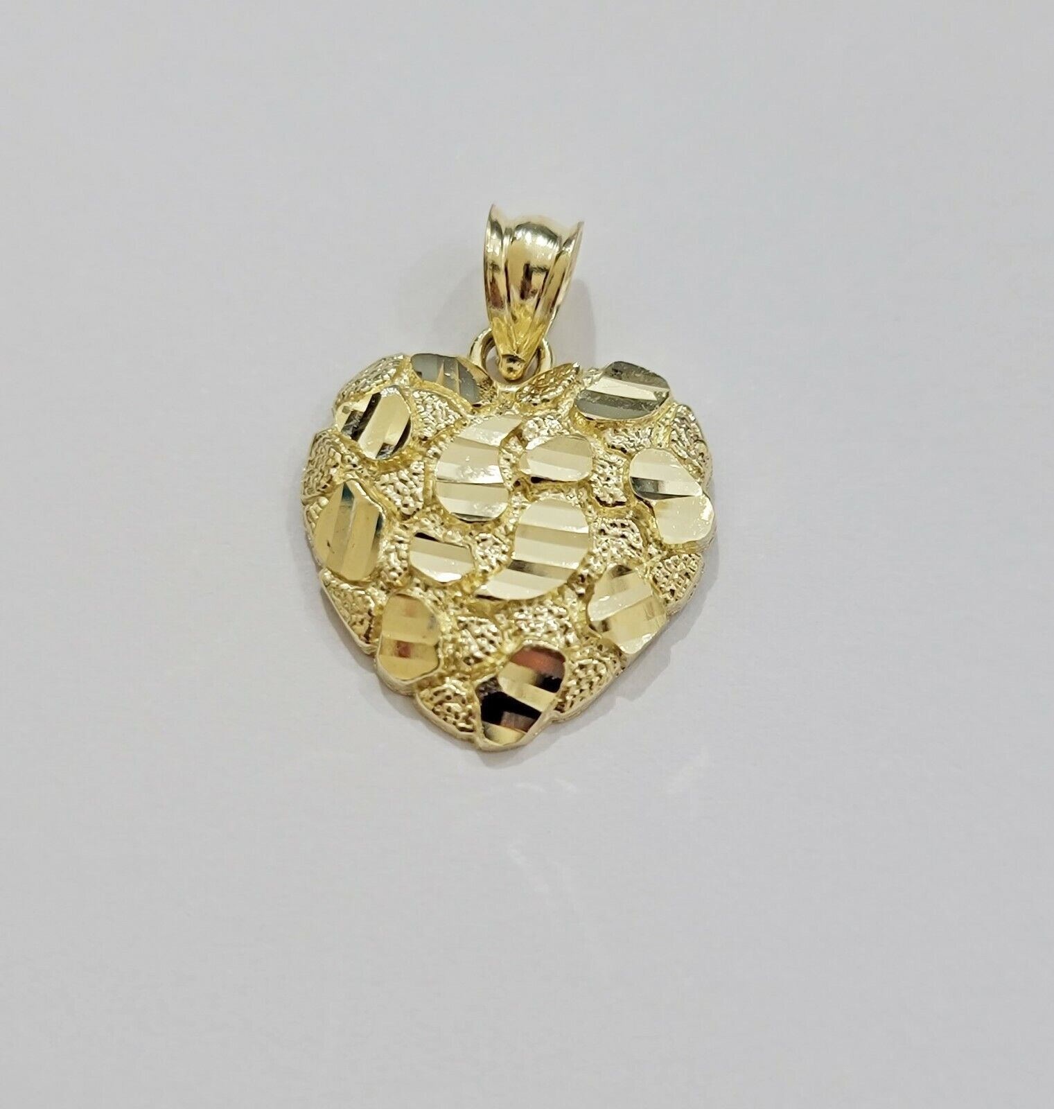 Real 10k Yellow gold nugget heart pendant charm 10kt gold - GoldenlinQ