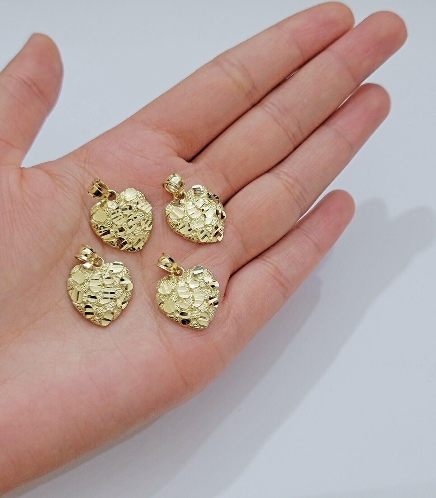 Real 10k Yellow gold nugget heart pendant charm 10kt gold - GoldenlinQ