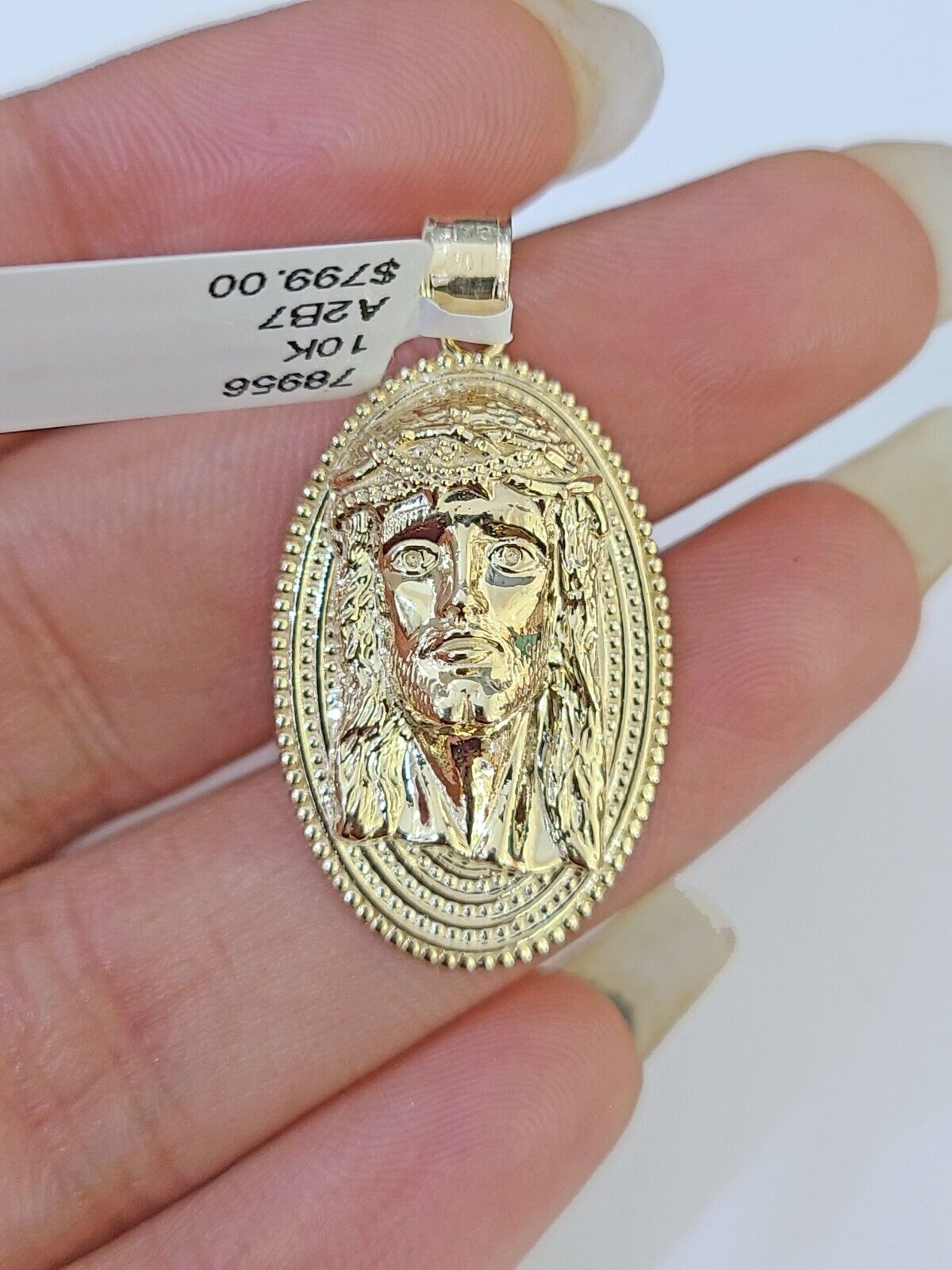Real 10k Yellow Gold Oval Shaped Jesus Head Pendant 1 - 1.5 inches Charm - GoldenlinQ