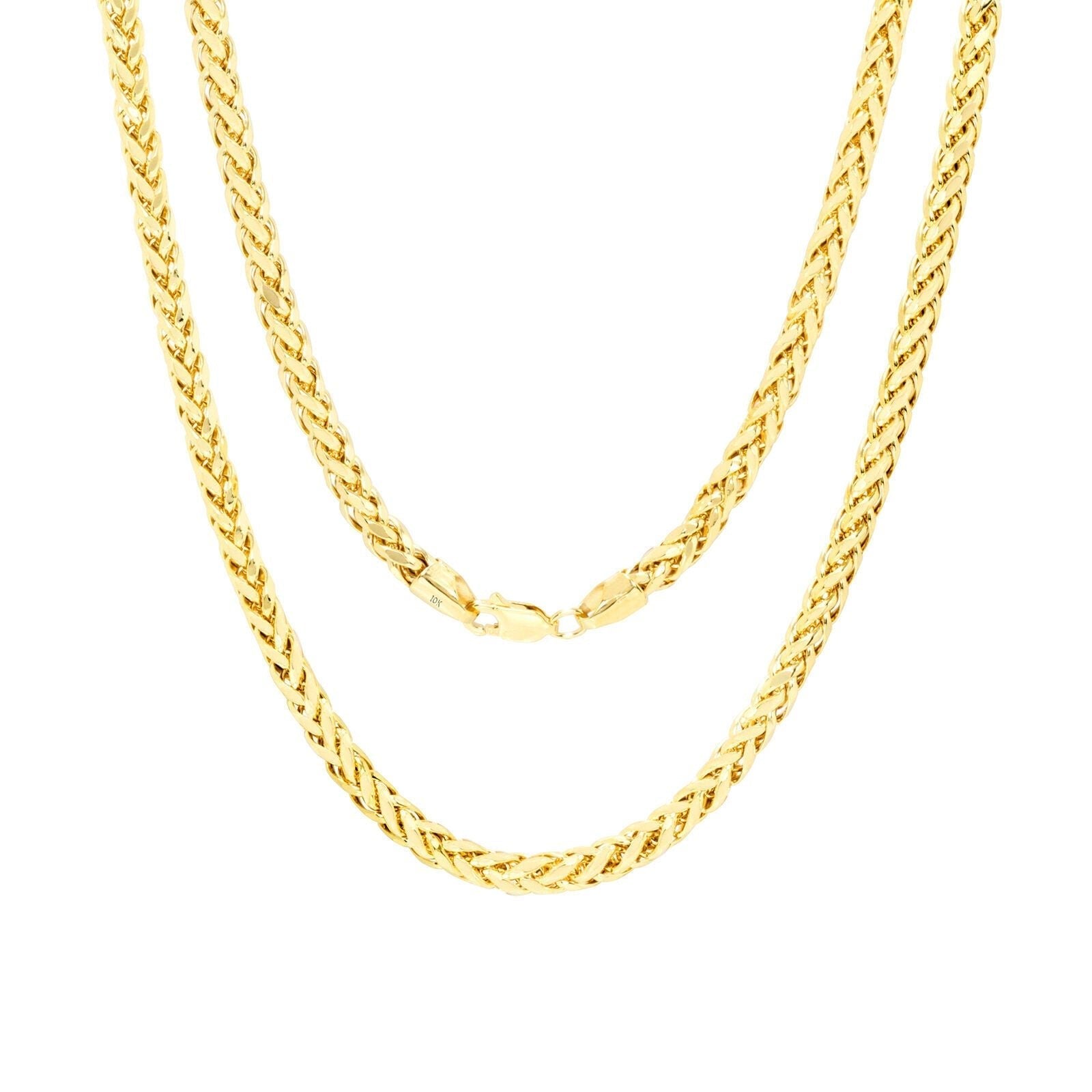 Real 10K Yellow Gold Palm Chain 4mm Necklace 20 - 26'' inch Lobster Lock Hollow - GoldenlinQ