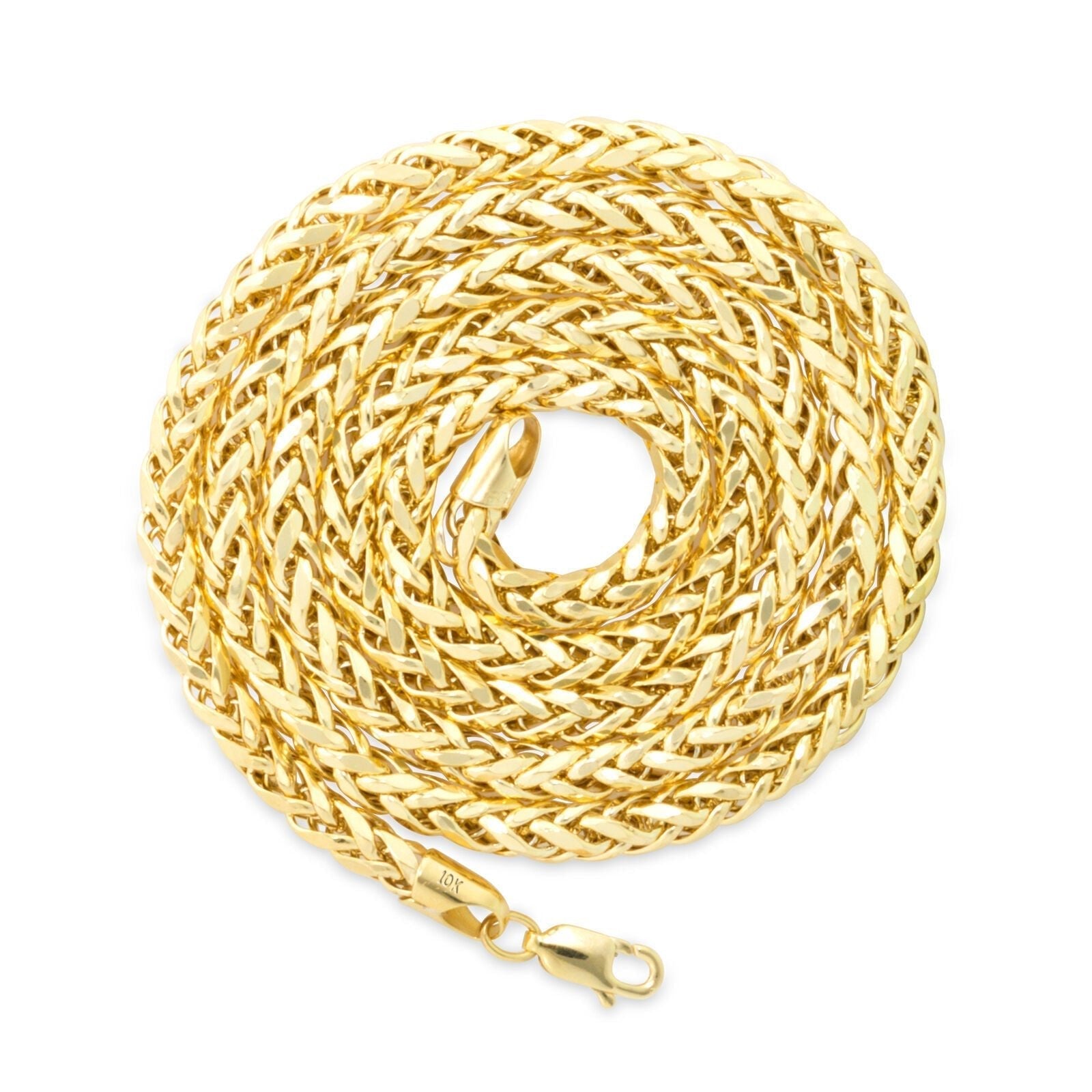 Real 10K Yellow Gold Palm Chain 4mm Necklace 20 - 26'' inch Lobster Lock Hollow - GoldenlinQ