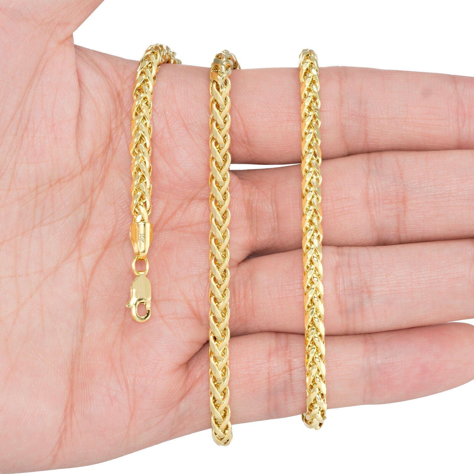 Real 10K Yellow Gold Palm Chain 4mm Necklace 20 - 26'' inch Lobster Lock Hollow - GoldenlinQ