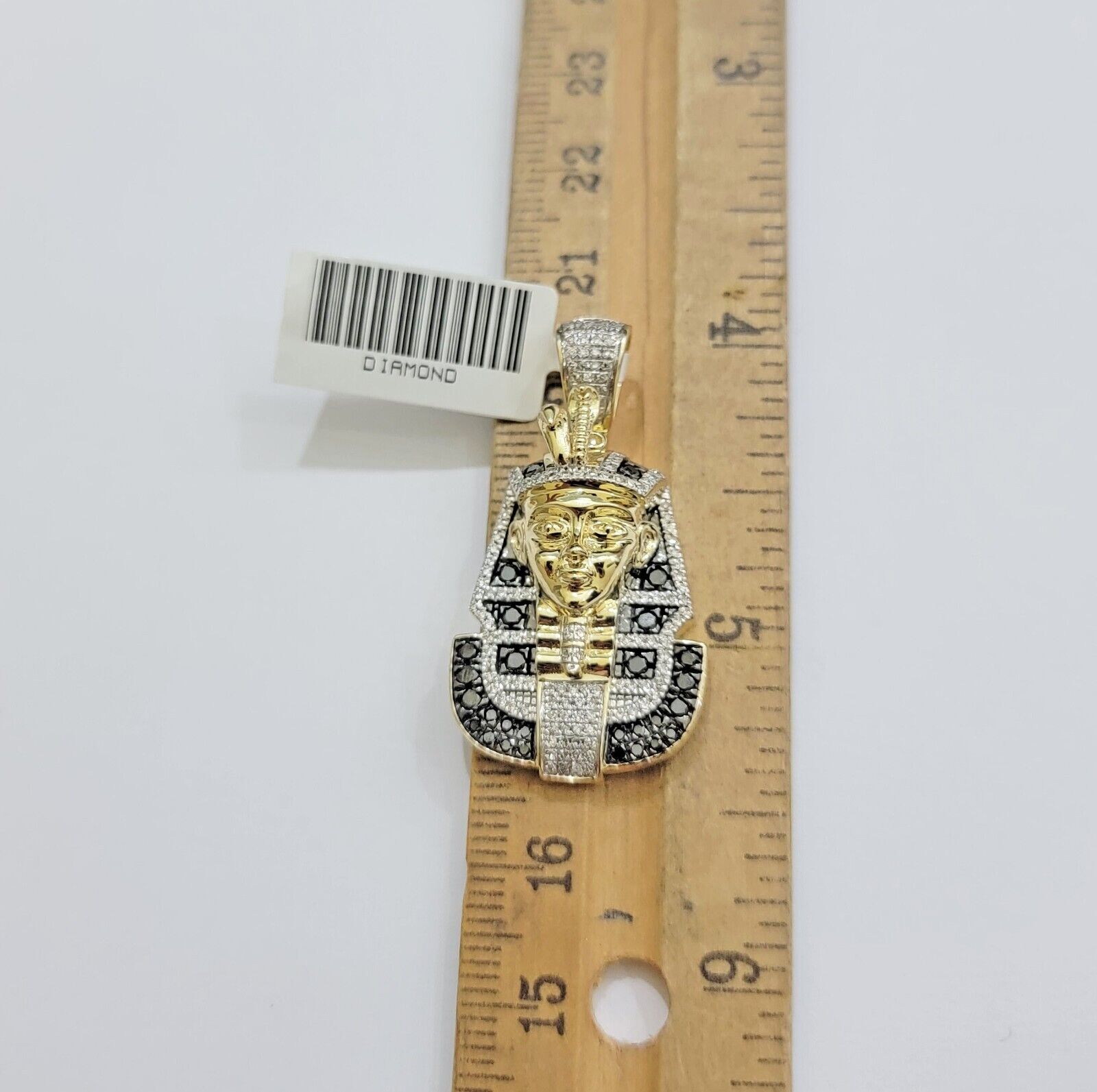 Real 10k Yellow Gold Pharoah Head Charm Pendant With black & White Diamonds Mens - GoldenlinQ