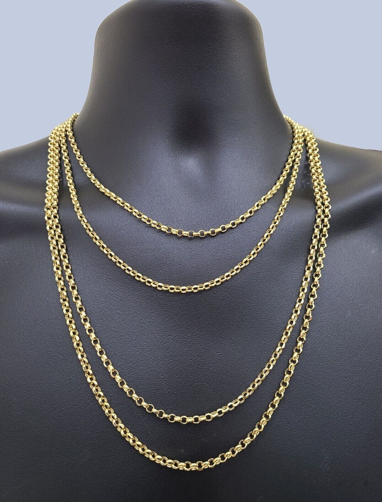Real 10K Yellow Gold Rolo Link Rope Chain 4mm Necklace Unisex 18 - 26'' inches - GoldenlinQ