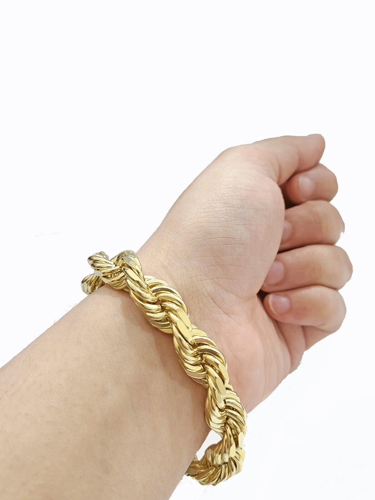 Real 10K Yellow Gold Rope Bracelet 10mm 8 Inch Lobster Lock For mens On Sale - GoldenlinQ