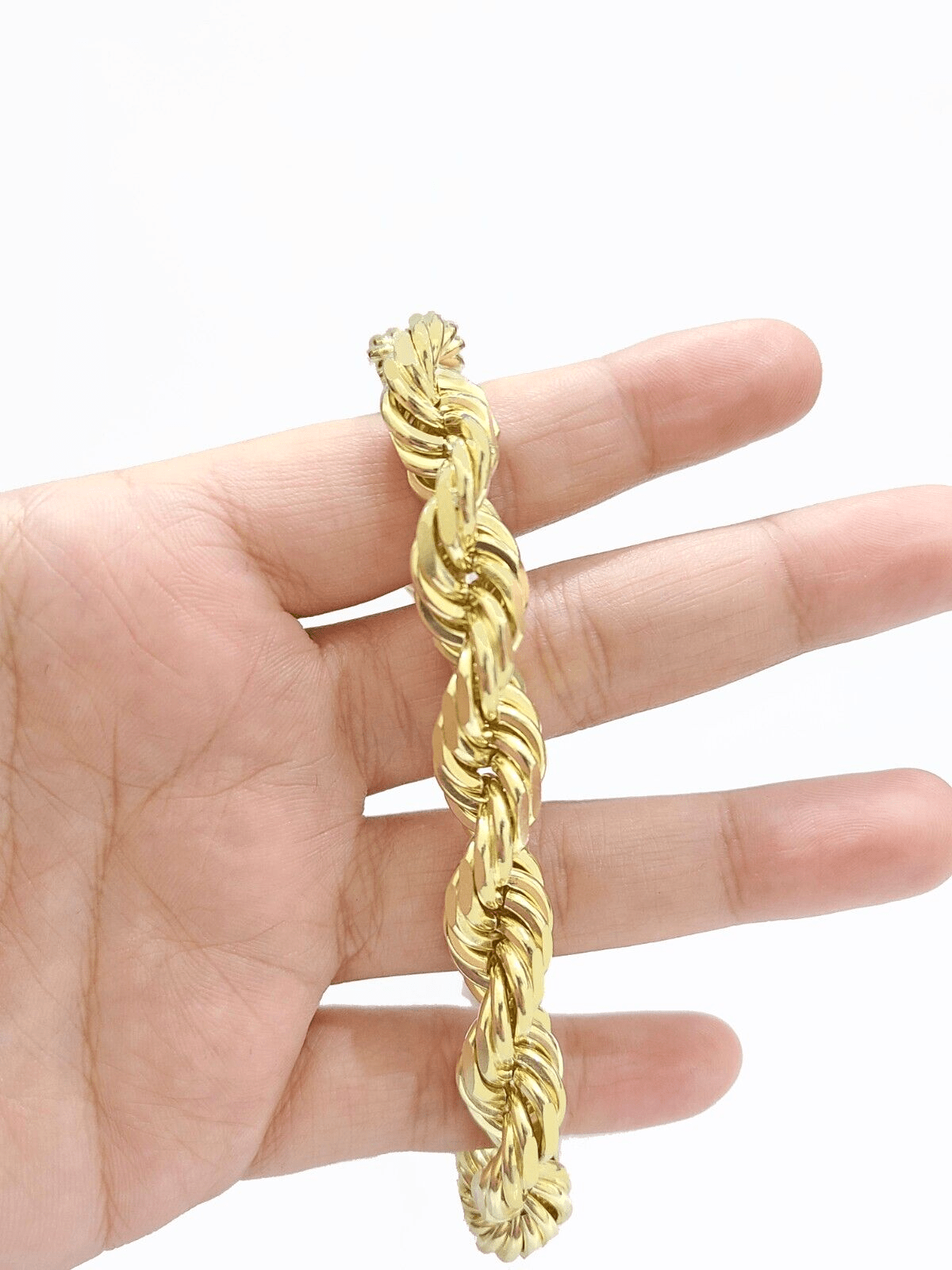 Real 10K Yellow Gold Rope Bracelet 10mm 8 Inch Lobster Lock For mens On Sale - GoldenlinQ