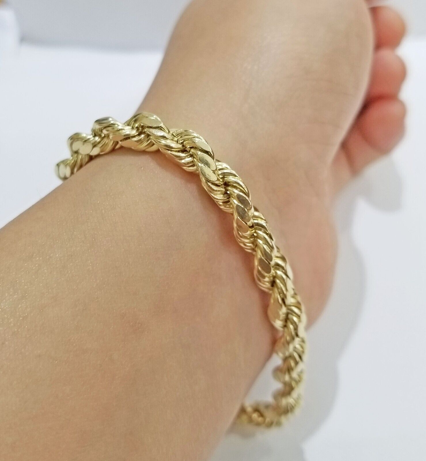 Real 10k Yellow Gold rope Bracelet 6.5mm 8" lobster lock 10kt new for men - GoldenlinQ