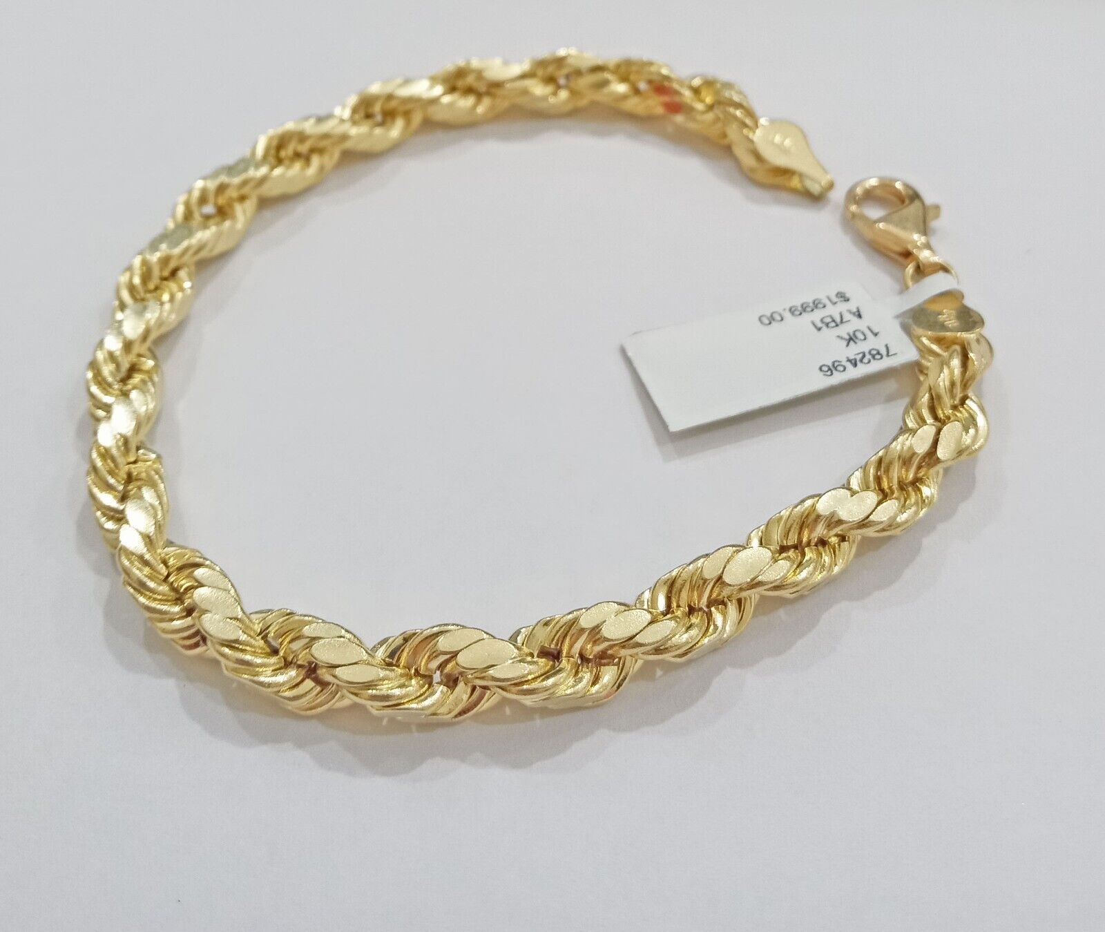 Real 10k Yellow Gold rope Bracelet 6.5mm 8" lobster lock 10kt new for men - GoldenlinQ